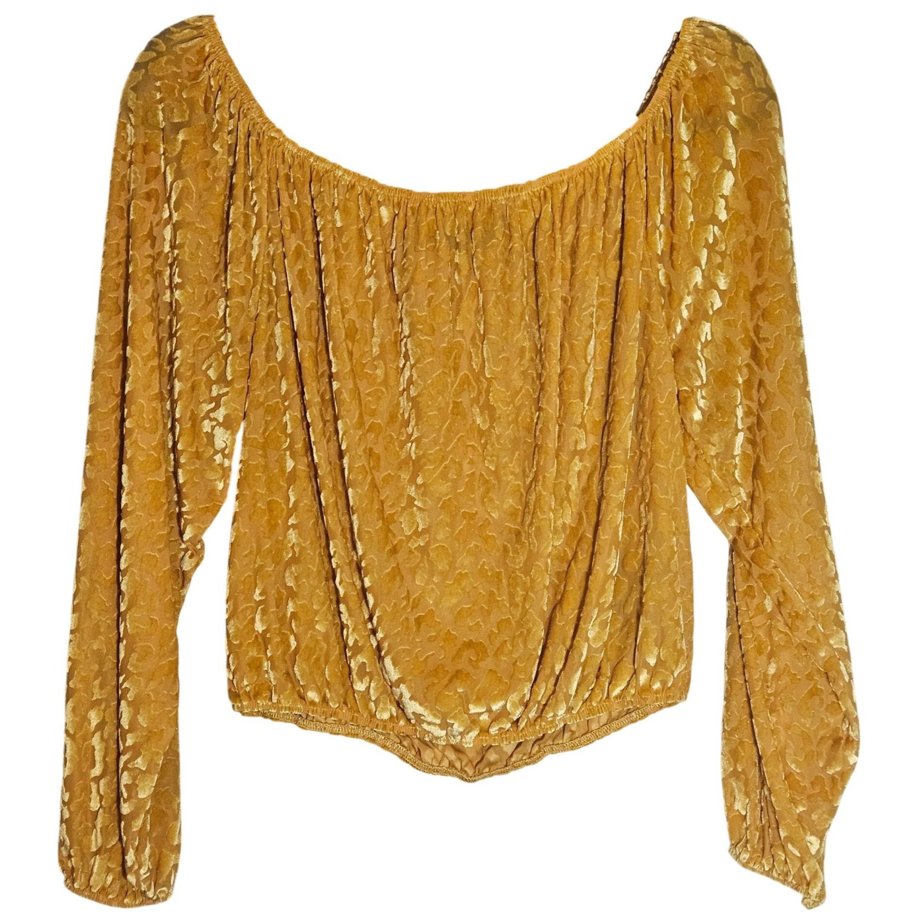 Other Lucky & Blessed Women’s Velvet Blouse Gold M Off Shoulder Lu Size M / US 6-8 / IT 42-44 - 2 Thumbnail