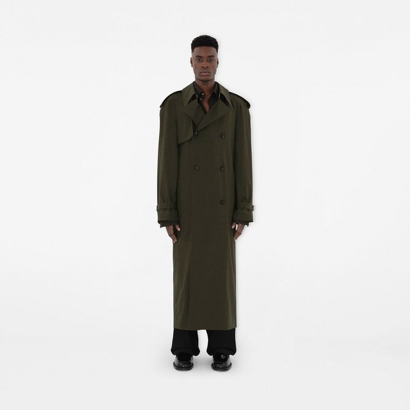 Burberry o1w1db10326 Long Stretch Wool Trench Coat in Dark Olive Size US M / EU 48-50 / 2 - 2 Thumbnail