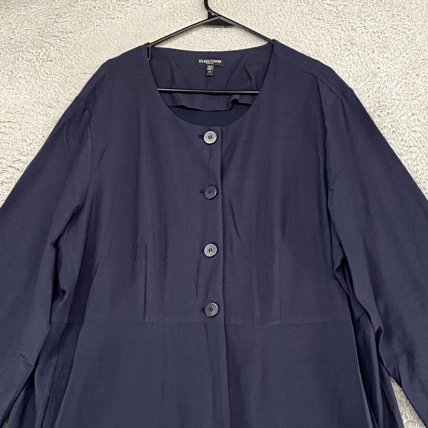 Eileen Fisher Eileen Fisher Coatigan Womens 1X Navy Blue Button Front Crepe Lagenlook Cardigan Size XL / US 12-14 / IT 48-50 - 2 Thumbnail