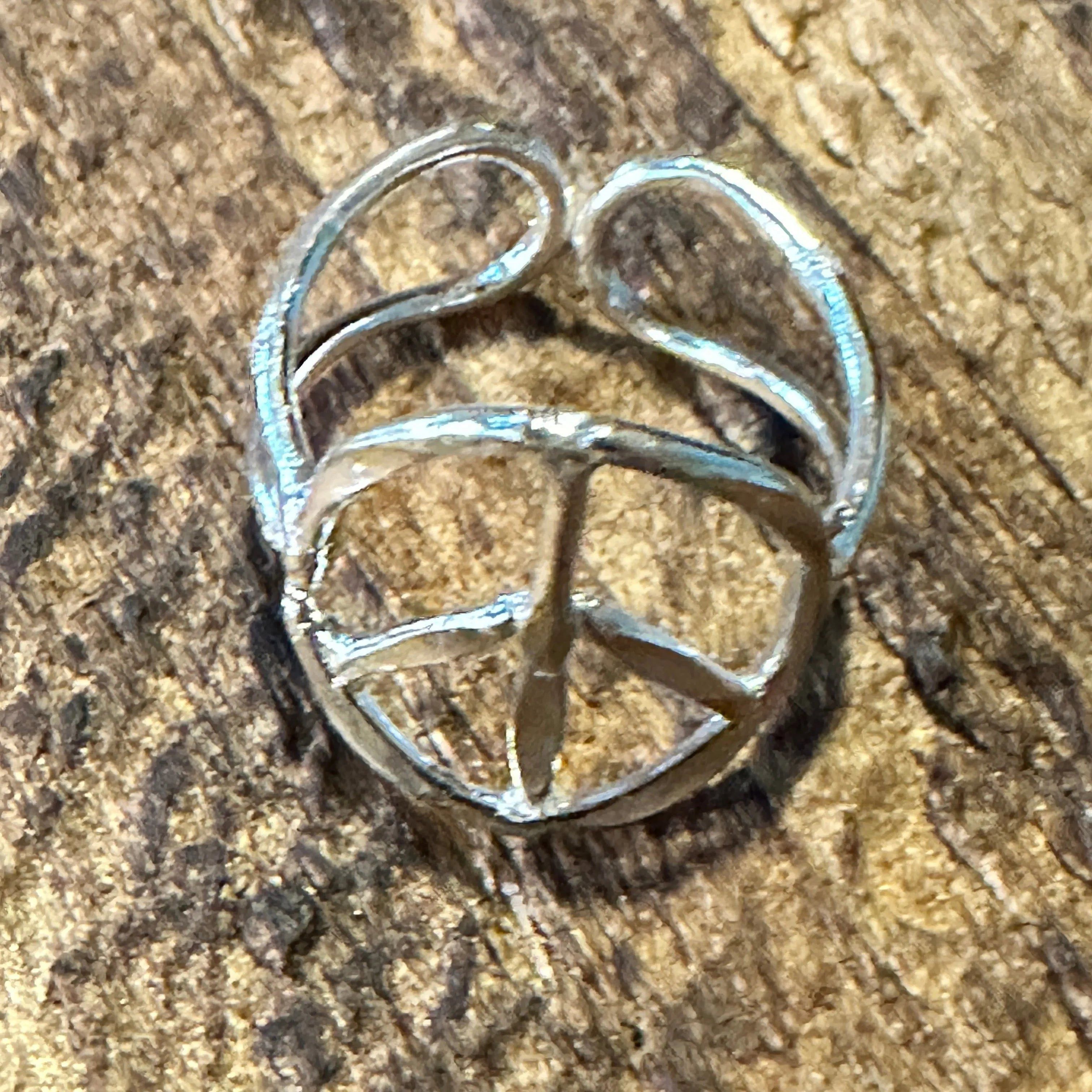 Other Handmade Artesian Hippie Silver Peace Sign Adjustable Ring, Size ONE SIZE - 3 Thumbnail