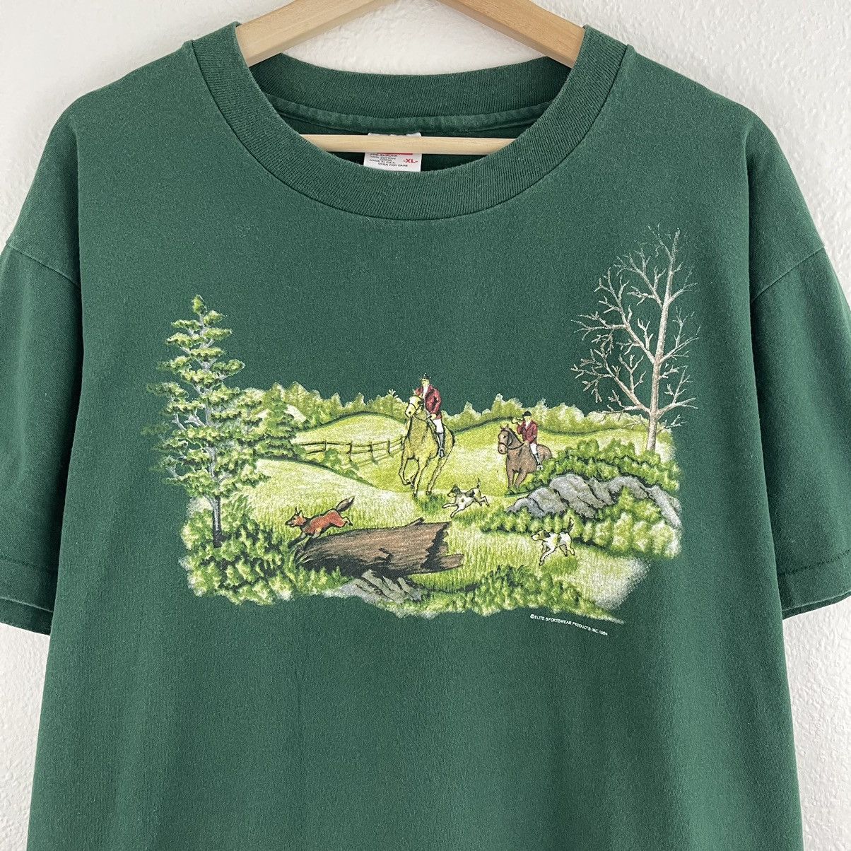 Anvil Vintage 1994 Green Fox Hunt Sport Single Stitch Graphic Tee Size US XL / EU 56 / 4 - 2 Thumbnail