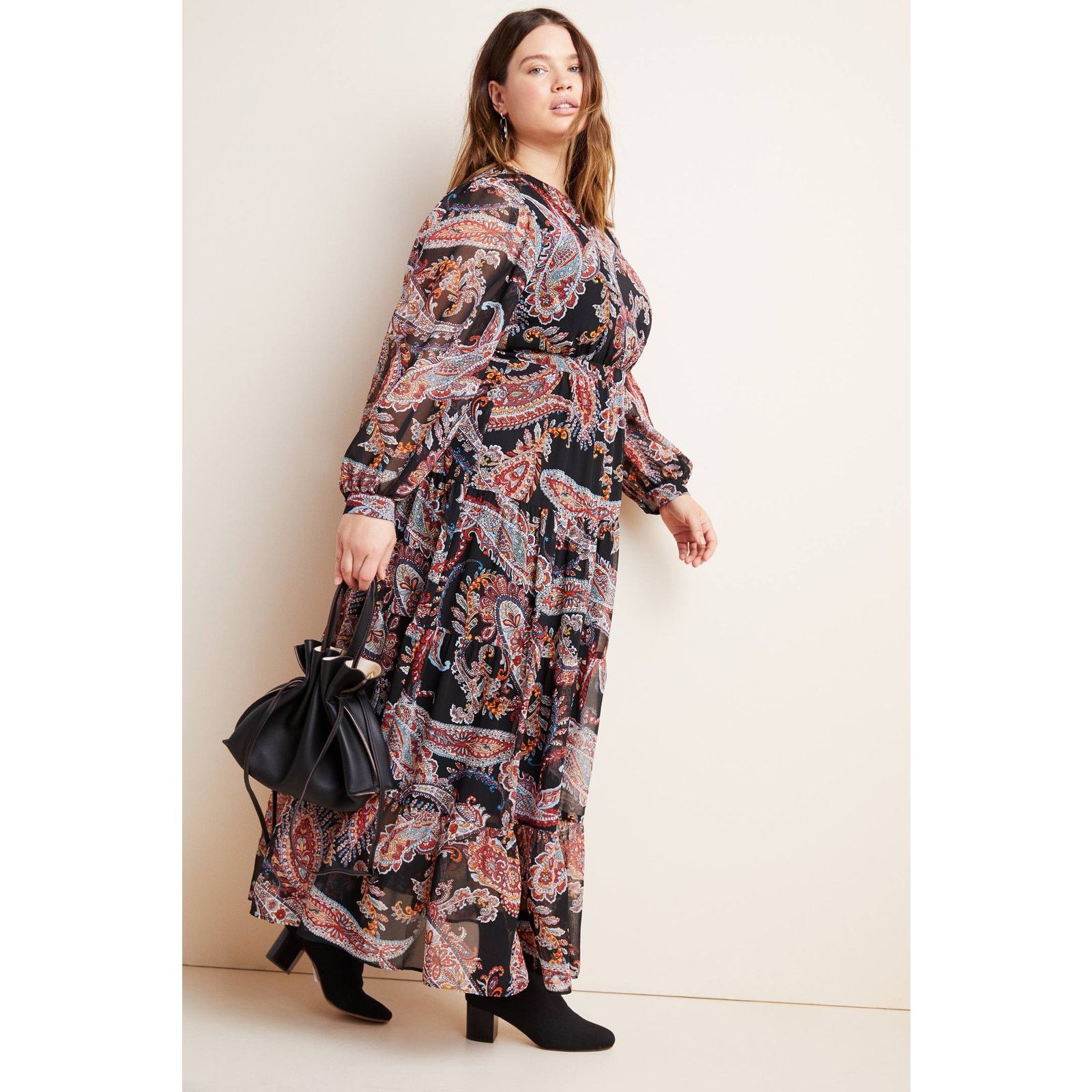 Anthropologie New Paisley Long Sleeve Maxi Dress $178 PLUS 16W Black Size XXL / US 16-18 / IT 52-54 - 1 Thumbnail