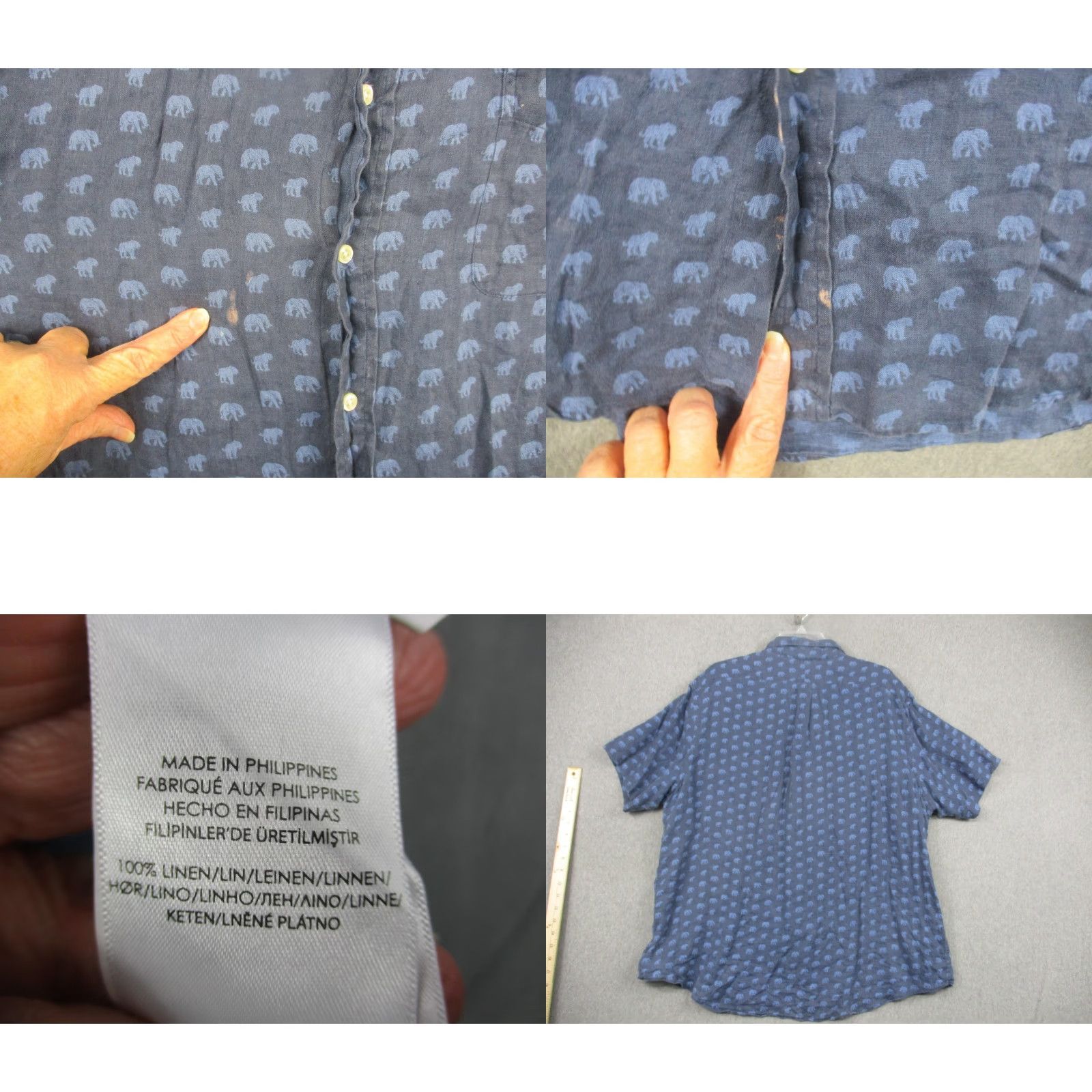 Ralph Lauren Ralph Lauren Shirt Mens 2XL Blue Linen Elephant Print Classic Fit Short Sleeve Size US XXL / EU 58 / 5 - 8 Thumbnail