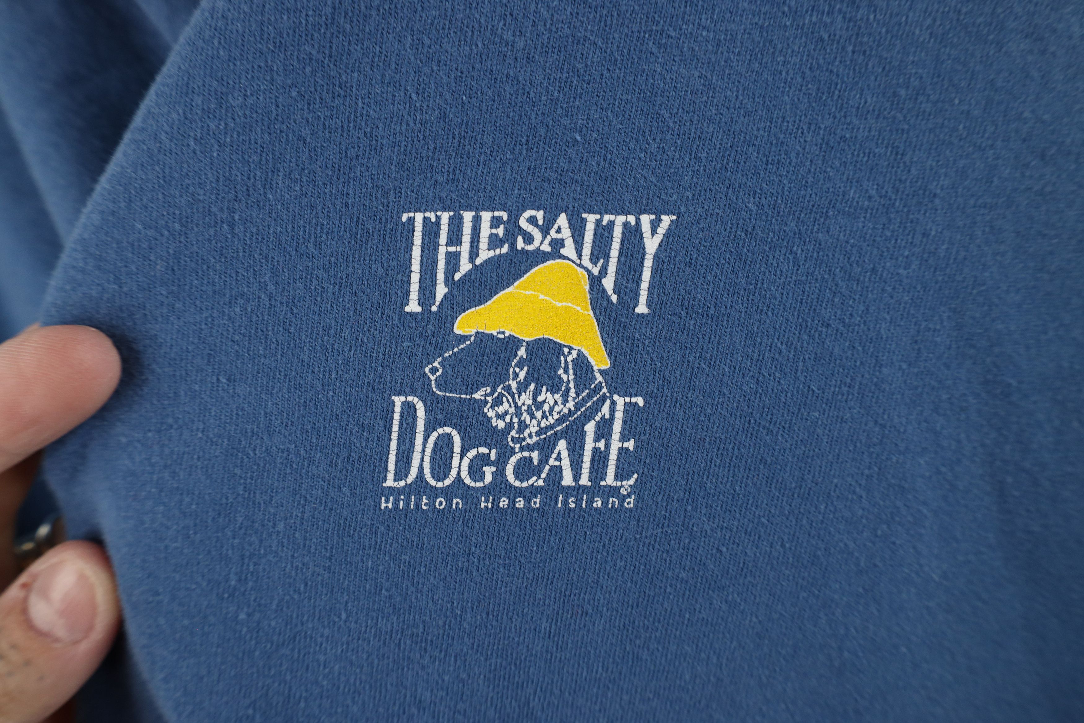 Vintage Vintage 90s Spell Out The Salty Dog Cafe T-Shirt Blue Cotton Size US XXL / EU 58 / 5 - 4 Thumbnail