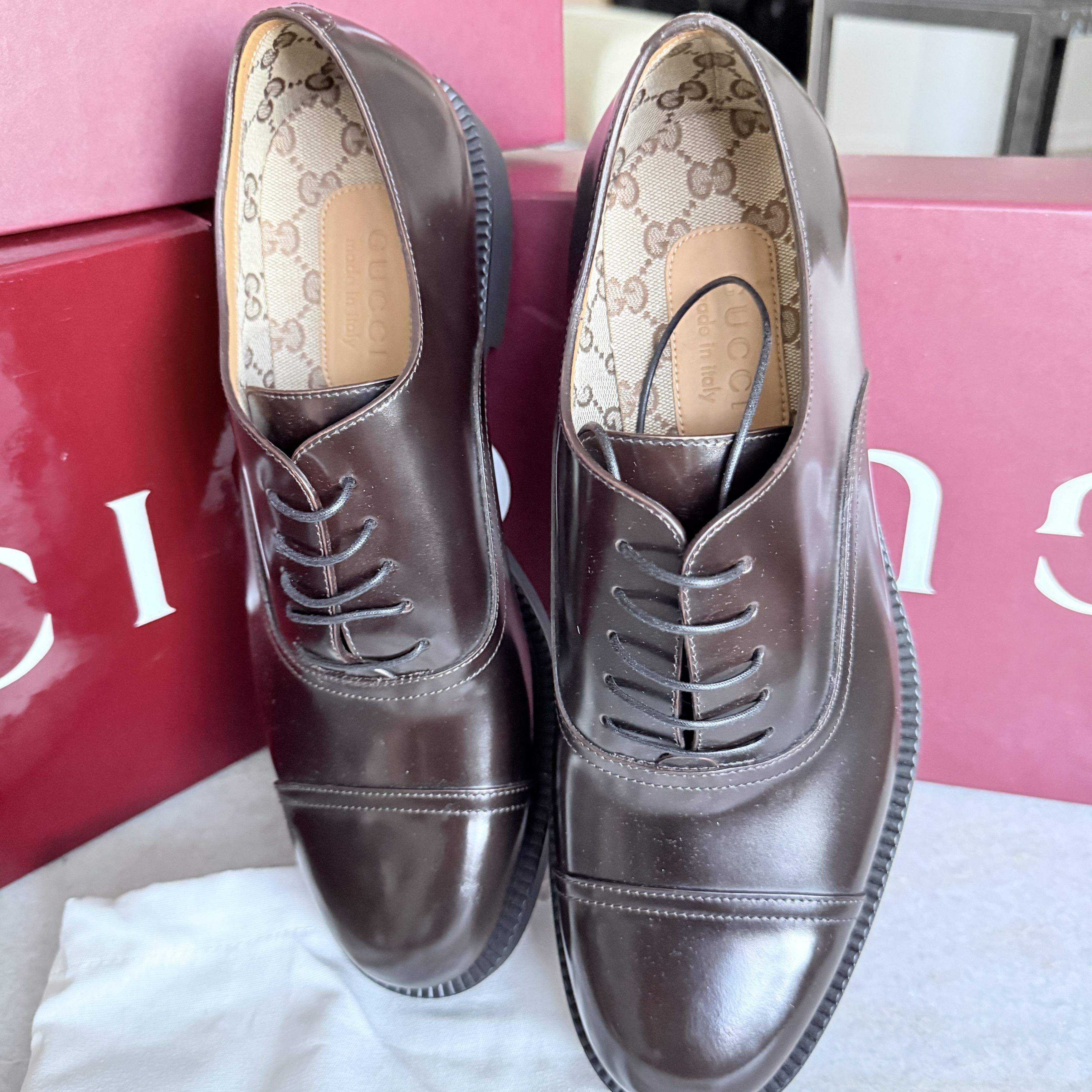 Gucci Gucci 812153 Mens Tempe Cap-Toe Brown Leather Oxford Shoes Size US 8.5 / EU 41-42 - 6 Thumbnail
