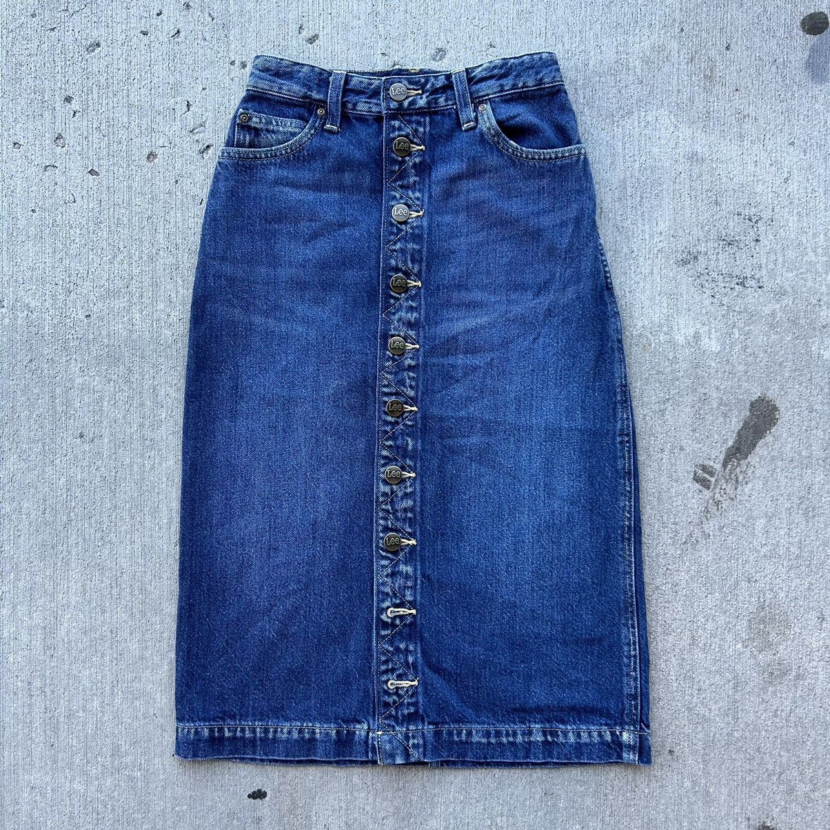 Lee × Vintage Denim Button Down Vtg Lee Midi Skirt Size 25" / US 0 / IT 36 - 1 Thumbnail