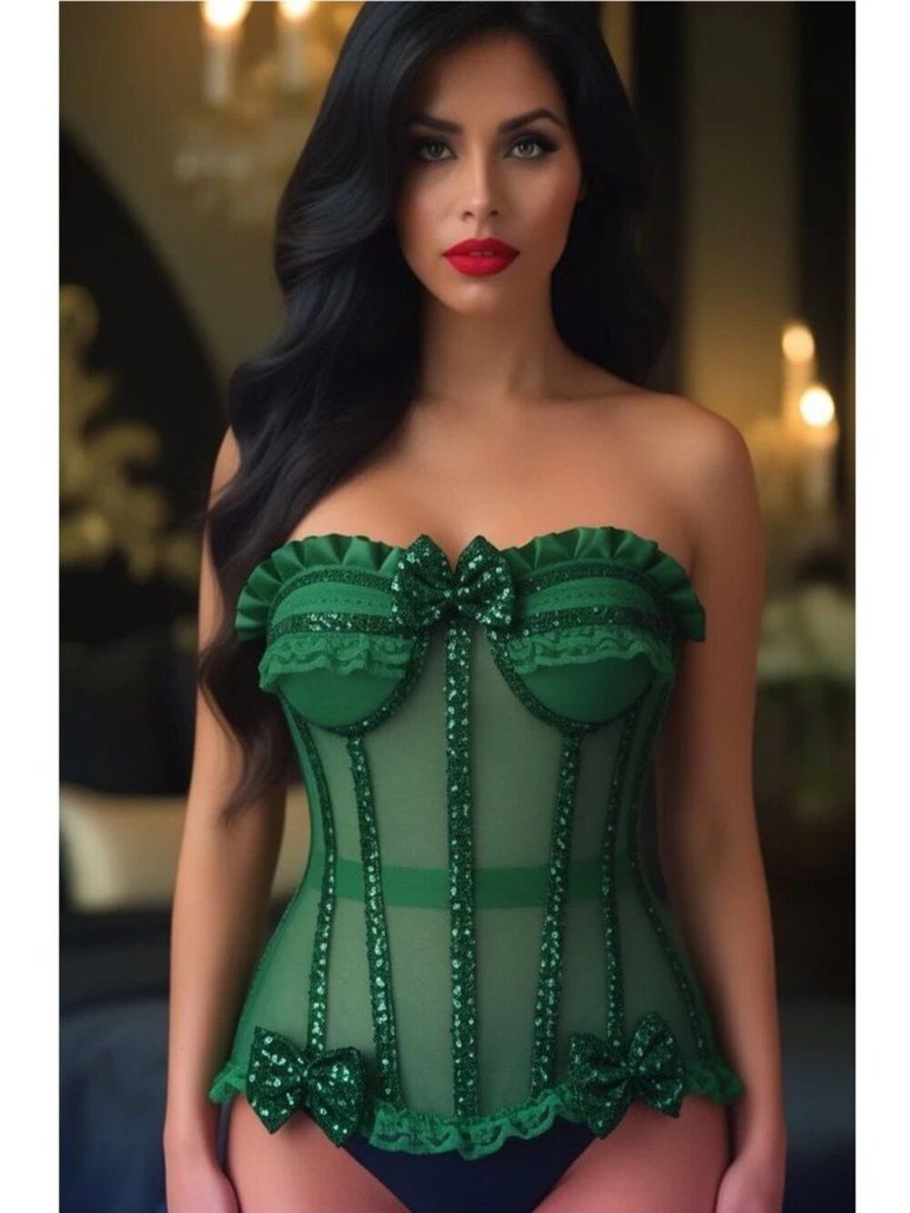 Other NWT New Top Drawer Steel Boned Green Sequin Underwire Busti Size XS / US 0-2 / IT 36-38 - 1 Thumbnail