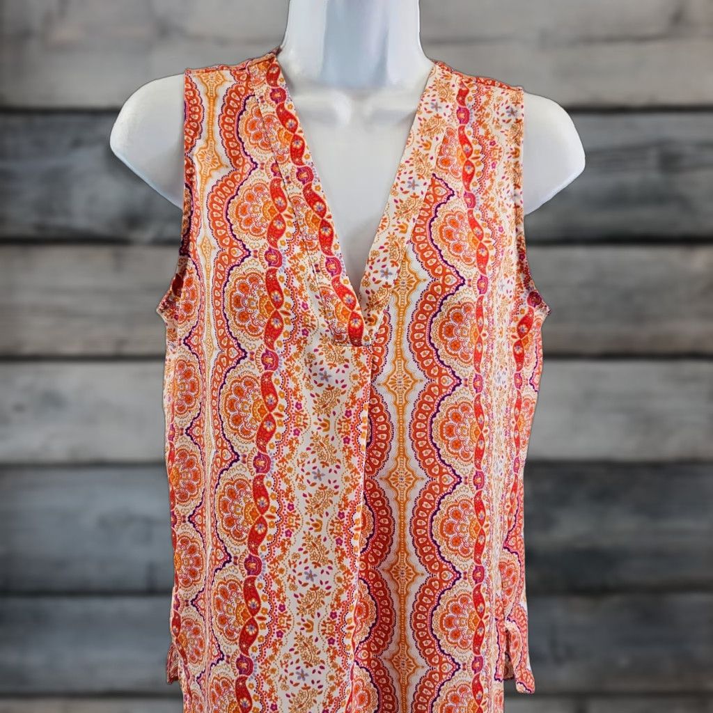 Cynthia Rowley Cynthia Rowley Womens Top Blouse Sleeveless V-Neck XS Small Multicolor Orange Purple 90s? (Wait no) Size S / US 4 / IT 40 - 1 Thumbnail