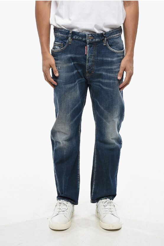 Stretch Denim BRO Jeans with Logoed Patch on The Back 19cm