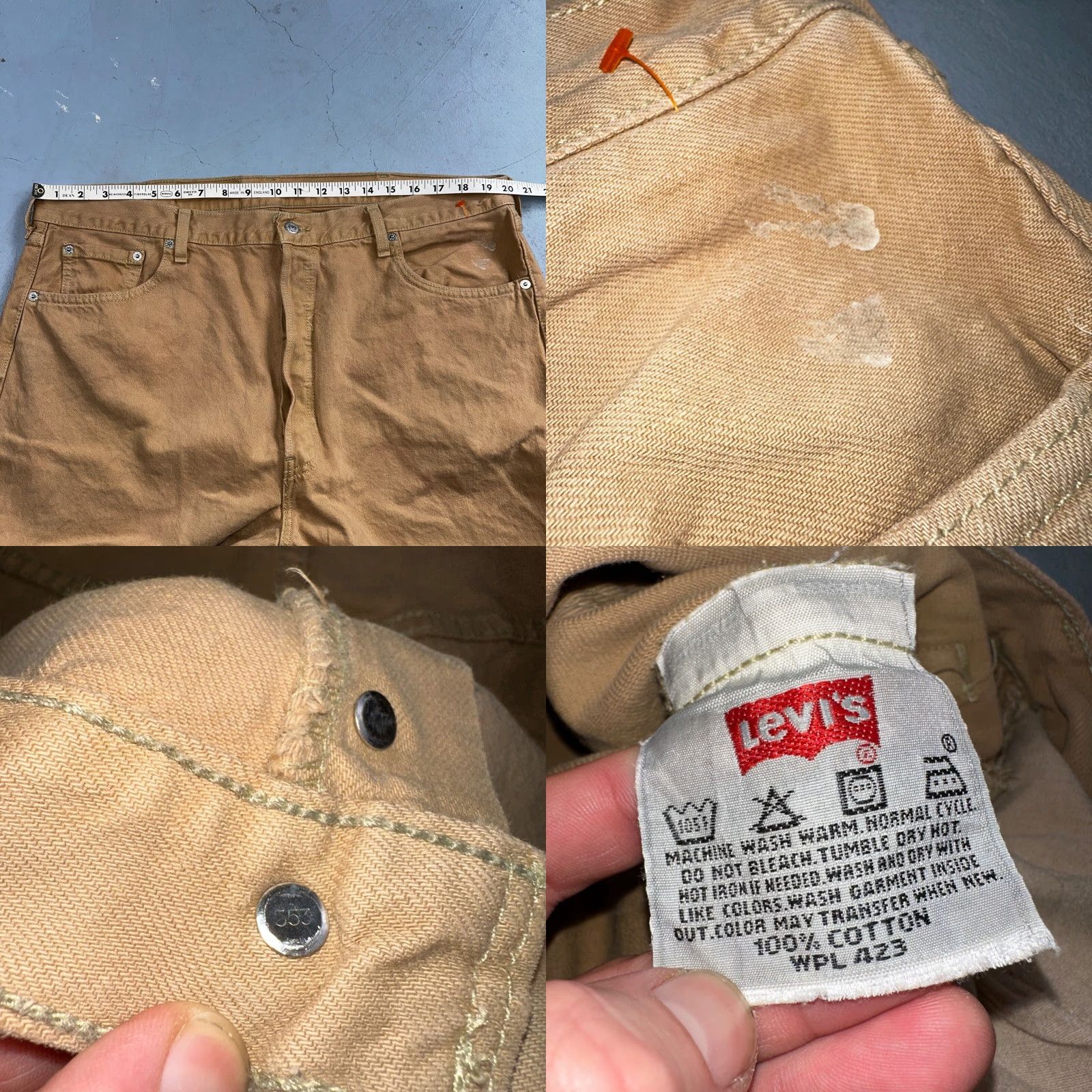 Levi's VINTAGE Levi's 501 Jeans Mens Straight 42x32 Beige Brown 90s USA 501 Series Size US 42 / EU 58 - 8 Thumbnail