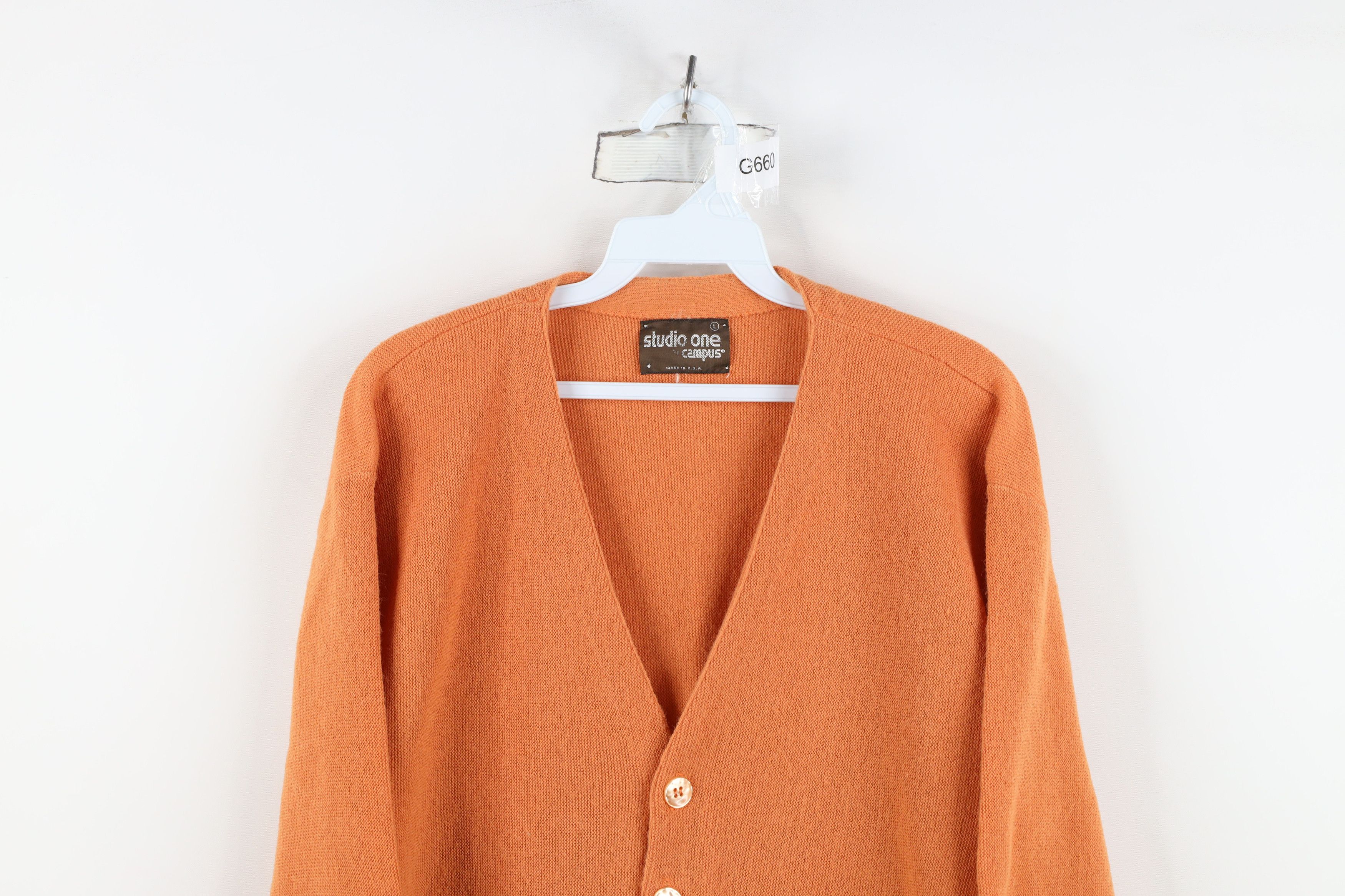 Vintage Vintage 60s 70s Streetwear Knit Cardigan Sweater Orange USA Size US L / EU 52-54 / 3 - 2 Thumbnail