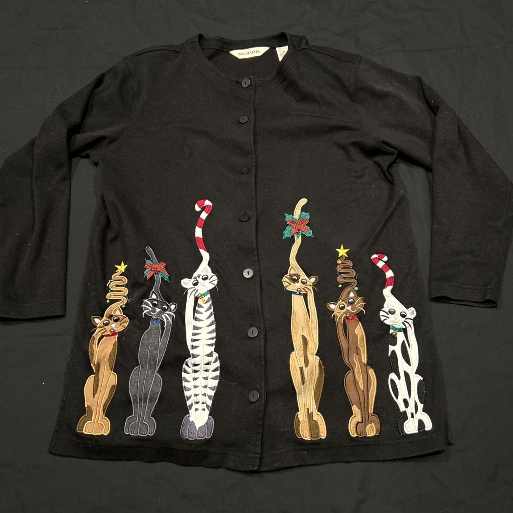 Vintage VINTAGE Bechamel Top Womens M Black Cat Embroidered Button Long Sleeve Unique B10 Size M / US 6-8 / IT 42-44 - 2 Thumbnail