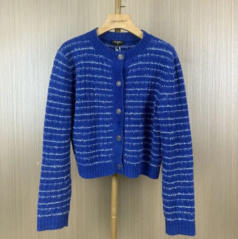 Chanel Chanel Blue Cotton Women's Cardigan 0089 Size M / US 6-8 / IT 42-44 - 1 Thumbnail