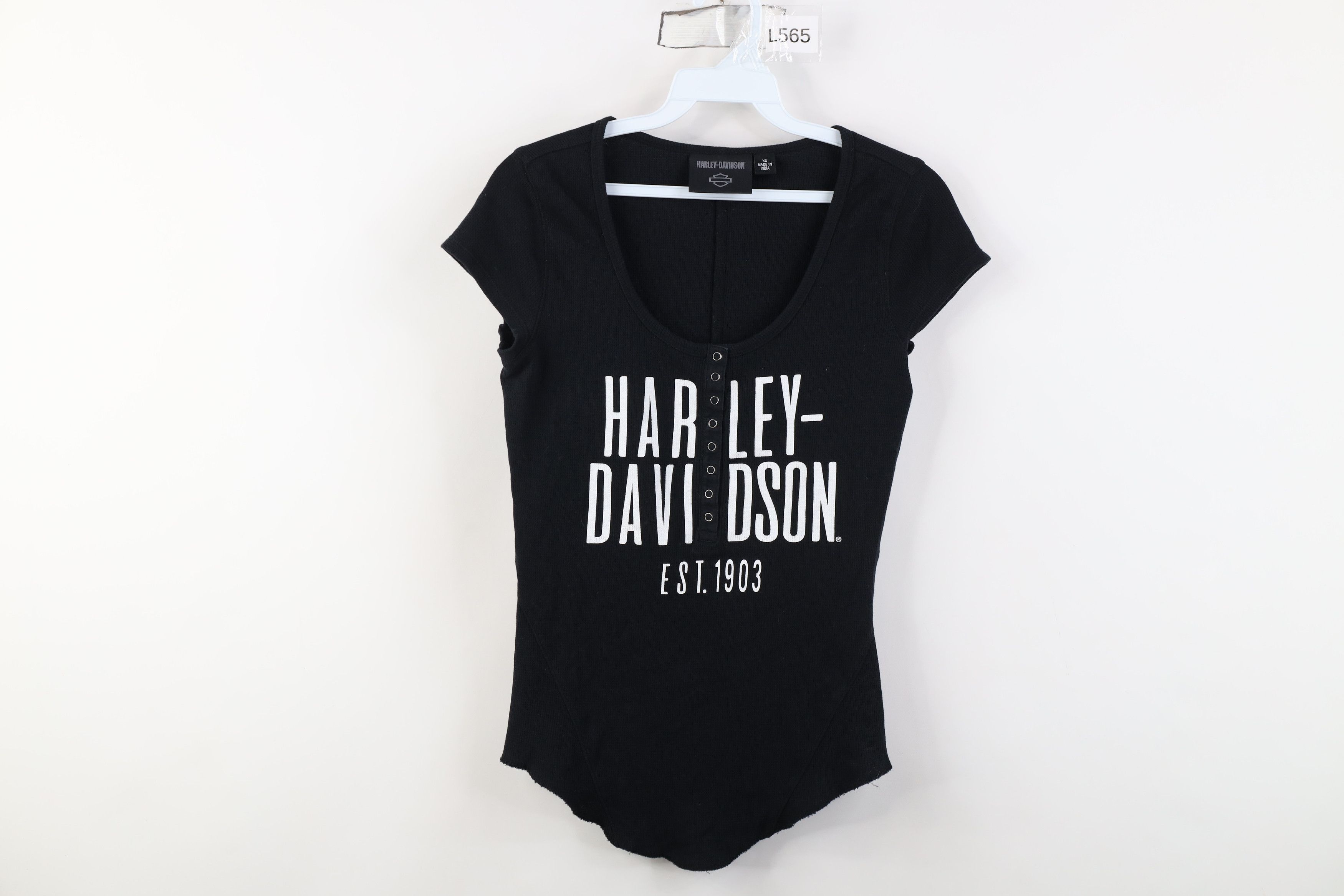 Harley Davidson Vintage Y2K Harley Davidson Waffle Knit Henley T-Shirt Size XS / US 0-2 / IT 36-38 - 1 Thumbnail