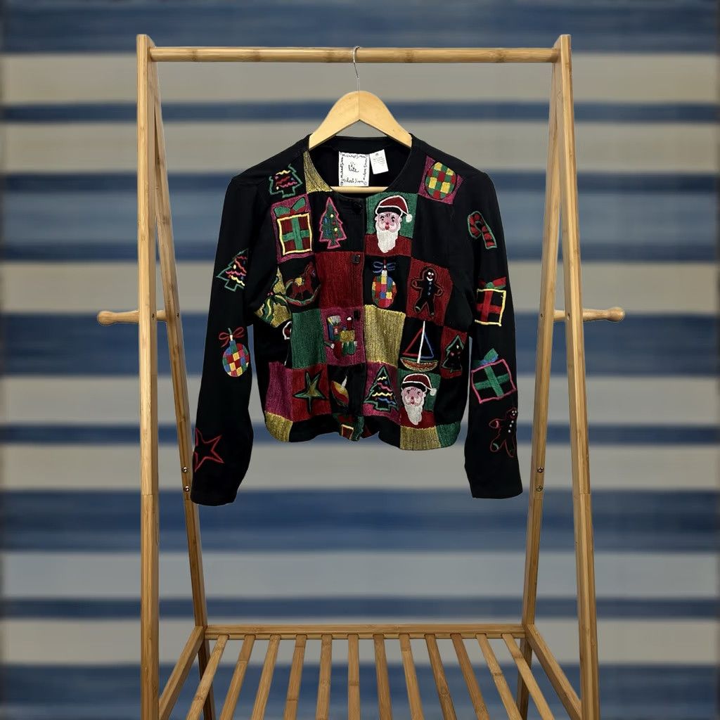 Simons VTG Michael Simon Lite Christmas Holiday Cardigan Sweater Woman M Black Santa Tree Cardigan Mens Womens Girls Boys Size M / US 6-8 / IT 42-44 - 1 Thumbnail