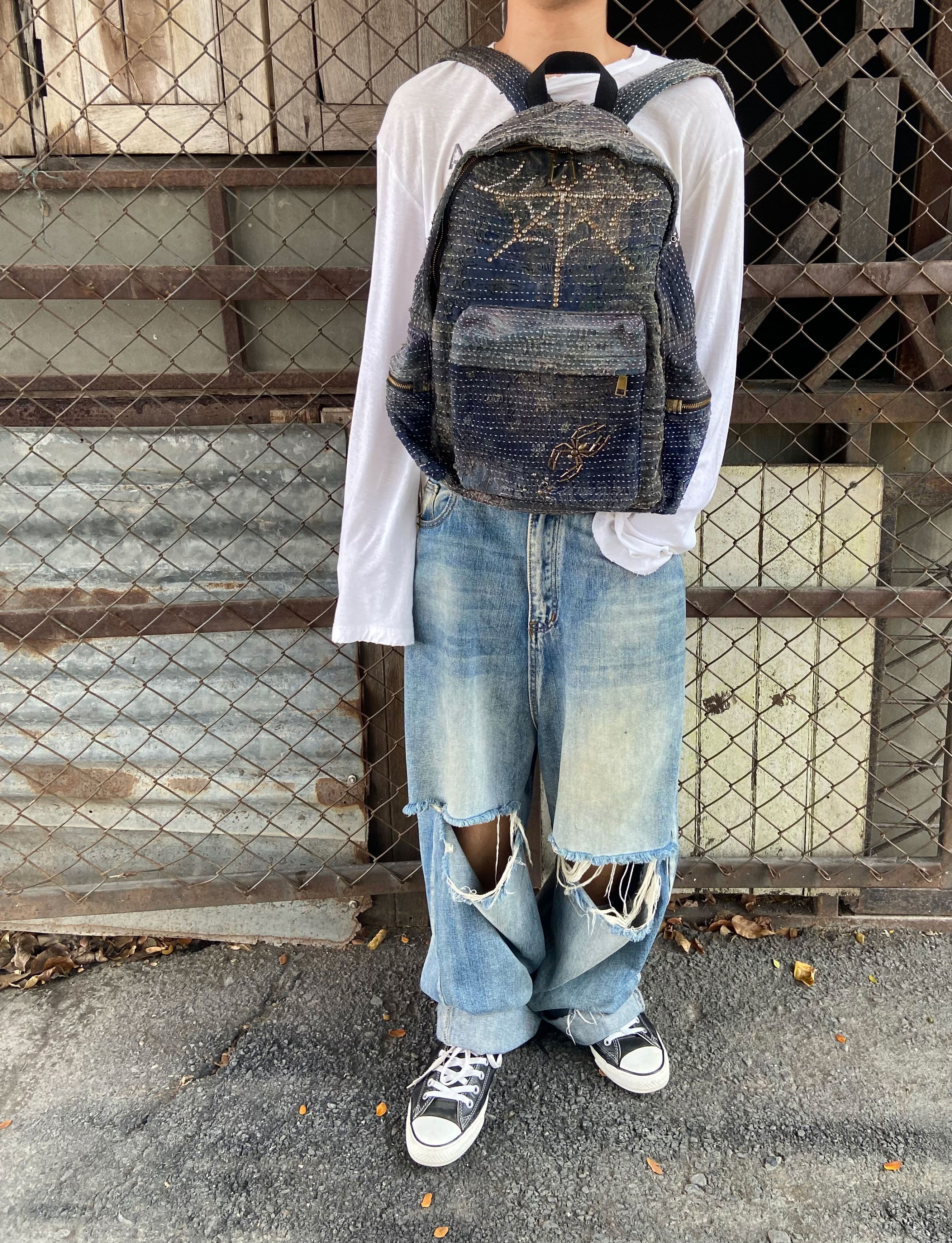 Japanese Brand BORO SASHIKO Studded Spider Web Backpack 🕷️🕸️ Size ONE SIZE - 7 Thumbnail