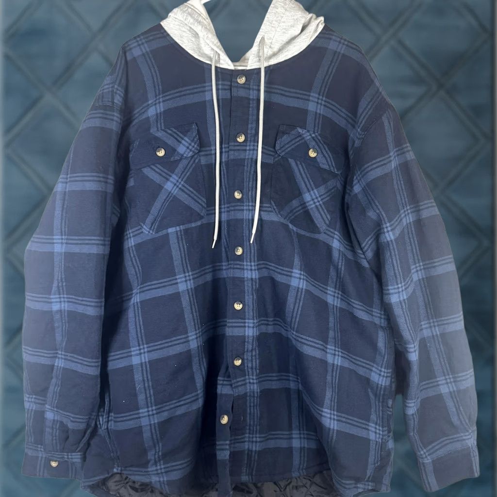 Wrangler Wrangler Jacket Mens 2XL Blue Plaid Flannel Hooded Quilted Lined Shacket Outdoor Size US XXL / EU 58 / 5 - 1 Thumbnail