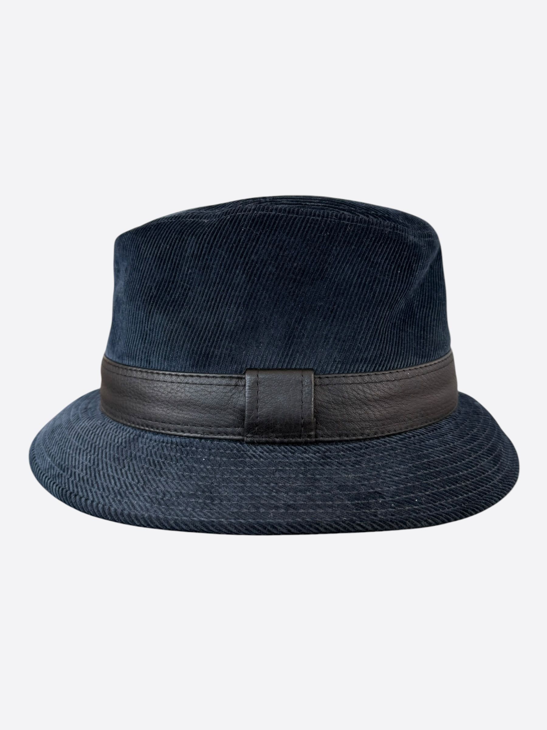 Hermes Hermes Navy & Black Corduroy Fedora Size ONE SIZE - 2 Thumbnail