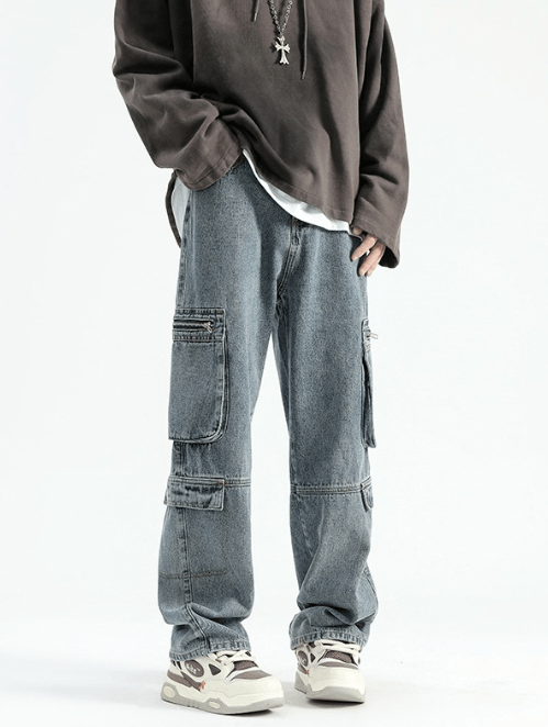 Japanese Brand Men's functional straight loose cargo jeans y2k Size US 32 / EU 48 - 2 Thumbnail