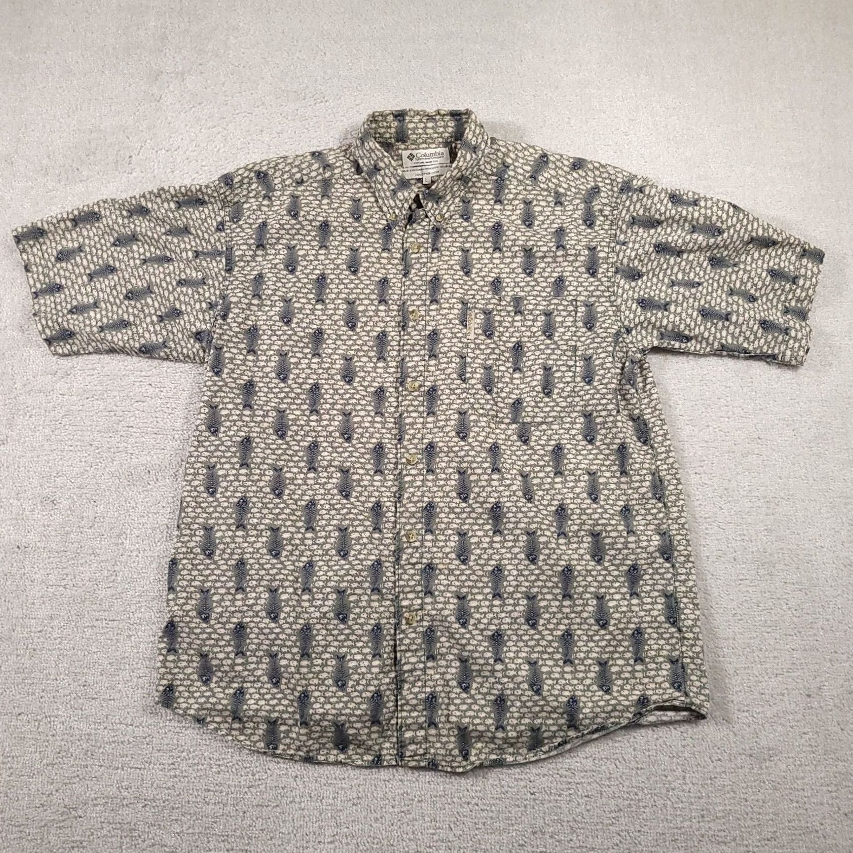 Vintage Columbia Fish Print Short Sleeve Button-Down Shirt Mens Large Outdoors Grunge Size US L / EU 52-54 / 3 - 2 Thumbnail