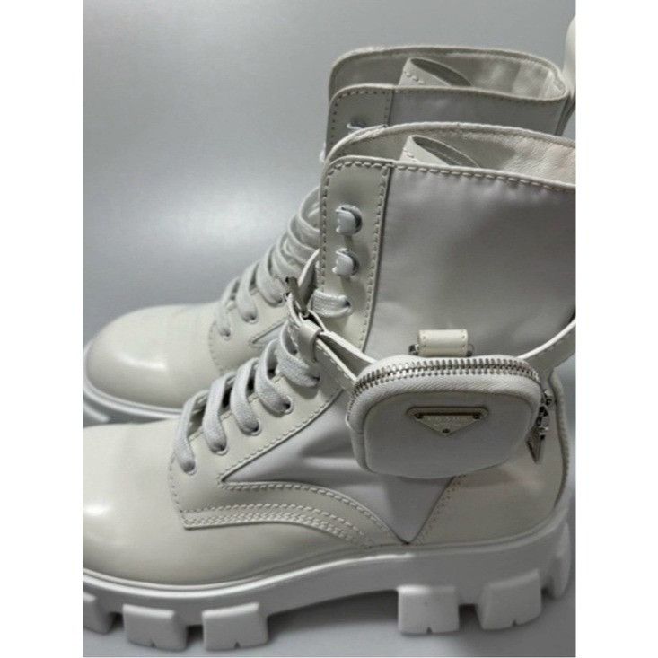Prada Prada Monolith Brushed Leather and Re-Nylon Boots White Men' Size US 12 / EU 45 - 3 Thumbnail