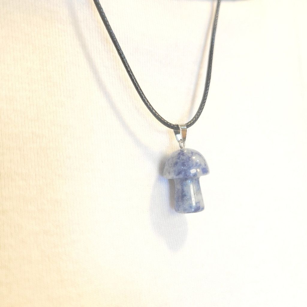 Handmade Natural Blue Sodalite Mushroom Pendant Corded Necklace Size ONE SIZE - 2 Thumbnail