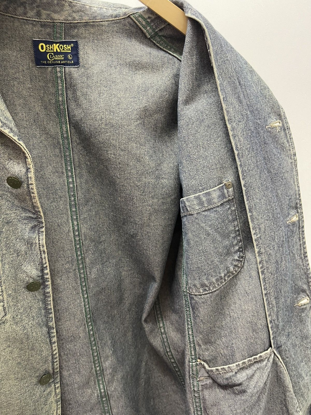 Vintage OSHKOSH Denim Distressed Trucker Jacket Streetwear