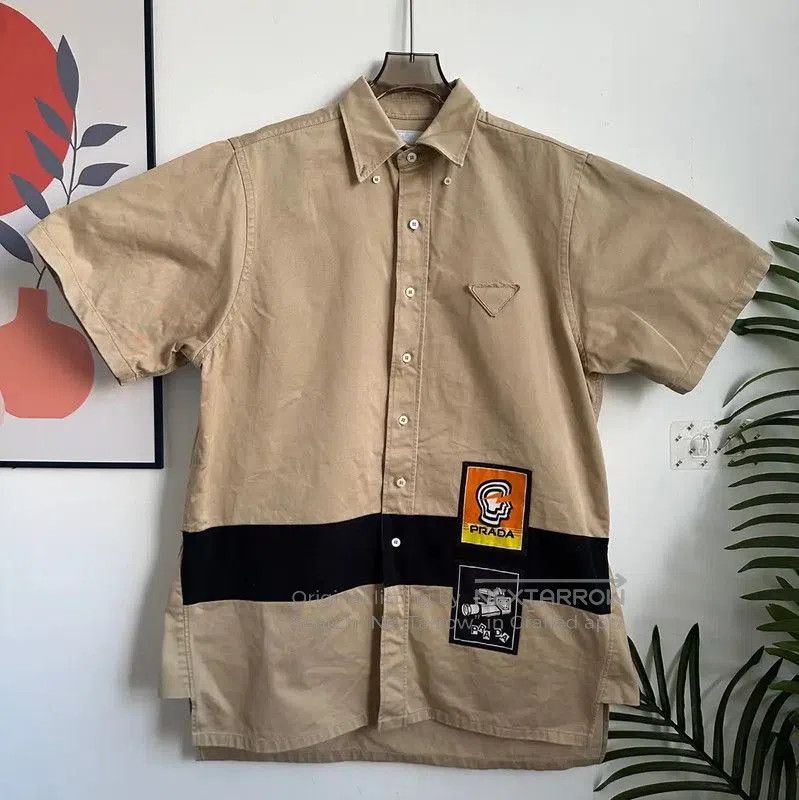 Prada Prada Men's Khaki Cotton Short Sleeve Shirt. Size US M / EU 48-50 / 2 - 1 Thumbnail