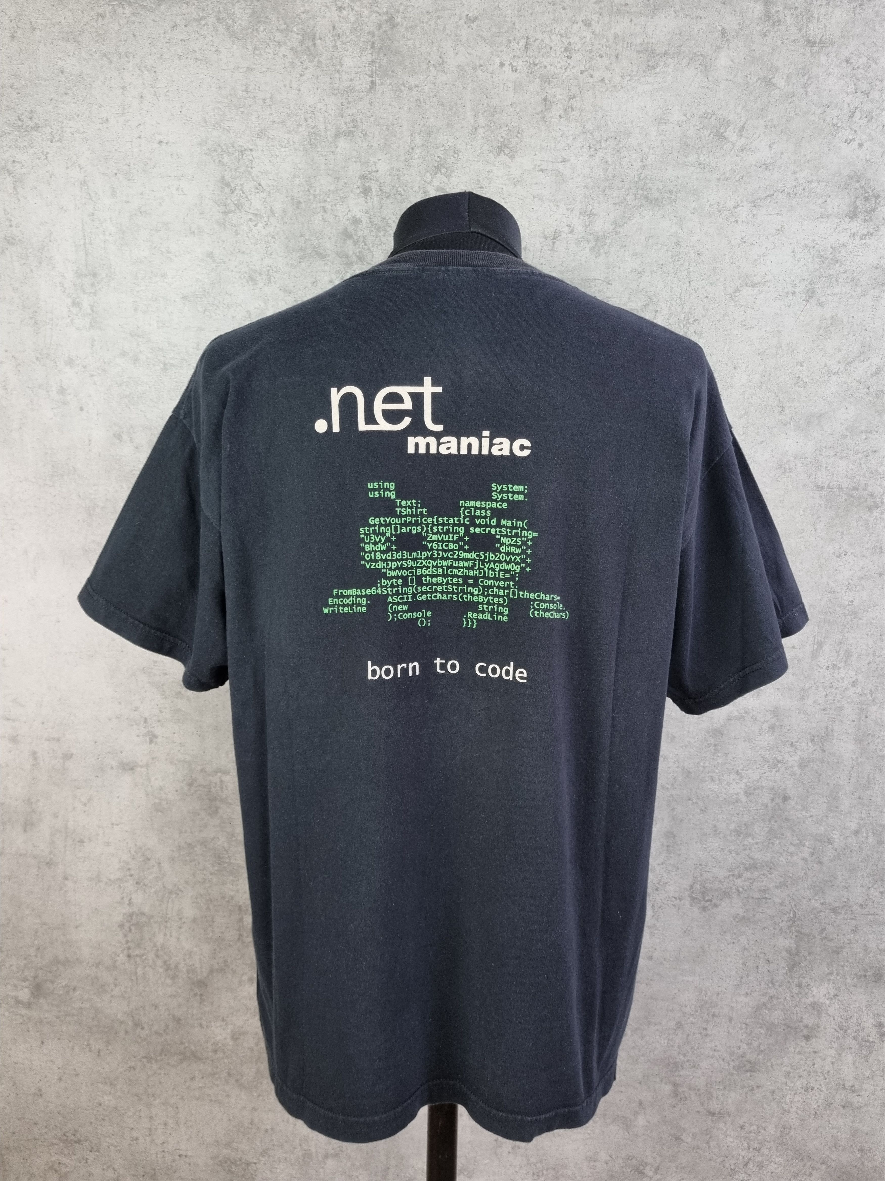 image of 90's Vintage Microsoft X Space Invader Born To Code Tee in Faded Black, Men's (Size Large)