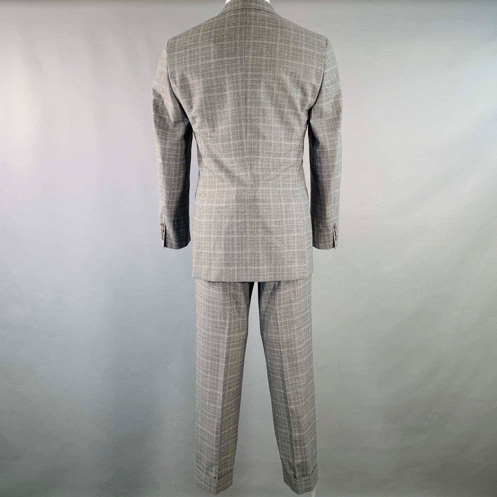 Eidos Napoli EIDOS 38 Regular Grey Charcoal Plaid Wool Notch Lapel Suit Size 38R - 5 Thumbnail