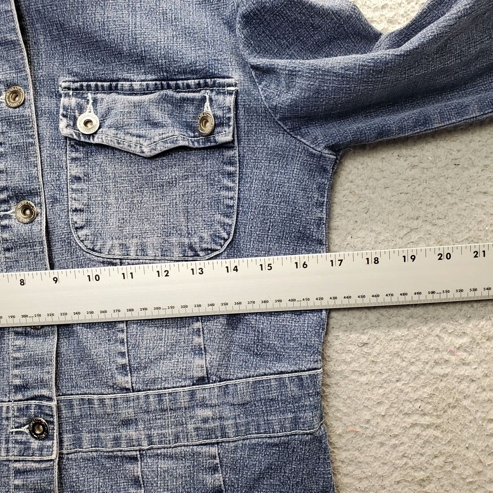 Denime HYDRAULIC Denim Trucker Jacket Womens M Blue Stretch Cinch Waist Button Front Jacket Size M / US 6-8 / IT 42-44 - 4 Thumbnail