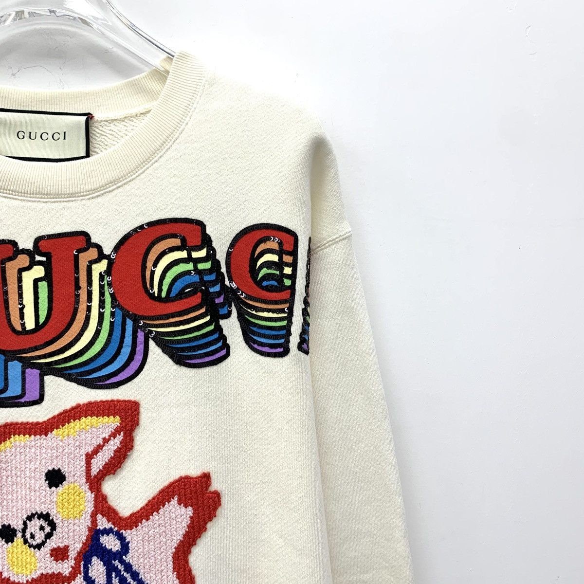 Gucci Gucci Beige Pig Embroidery Letter Glossy Sweatshirt K26WX Size XS / US 0-2 / IT 36-38 - 3 Thumbnail