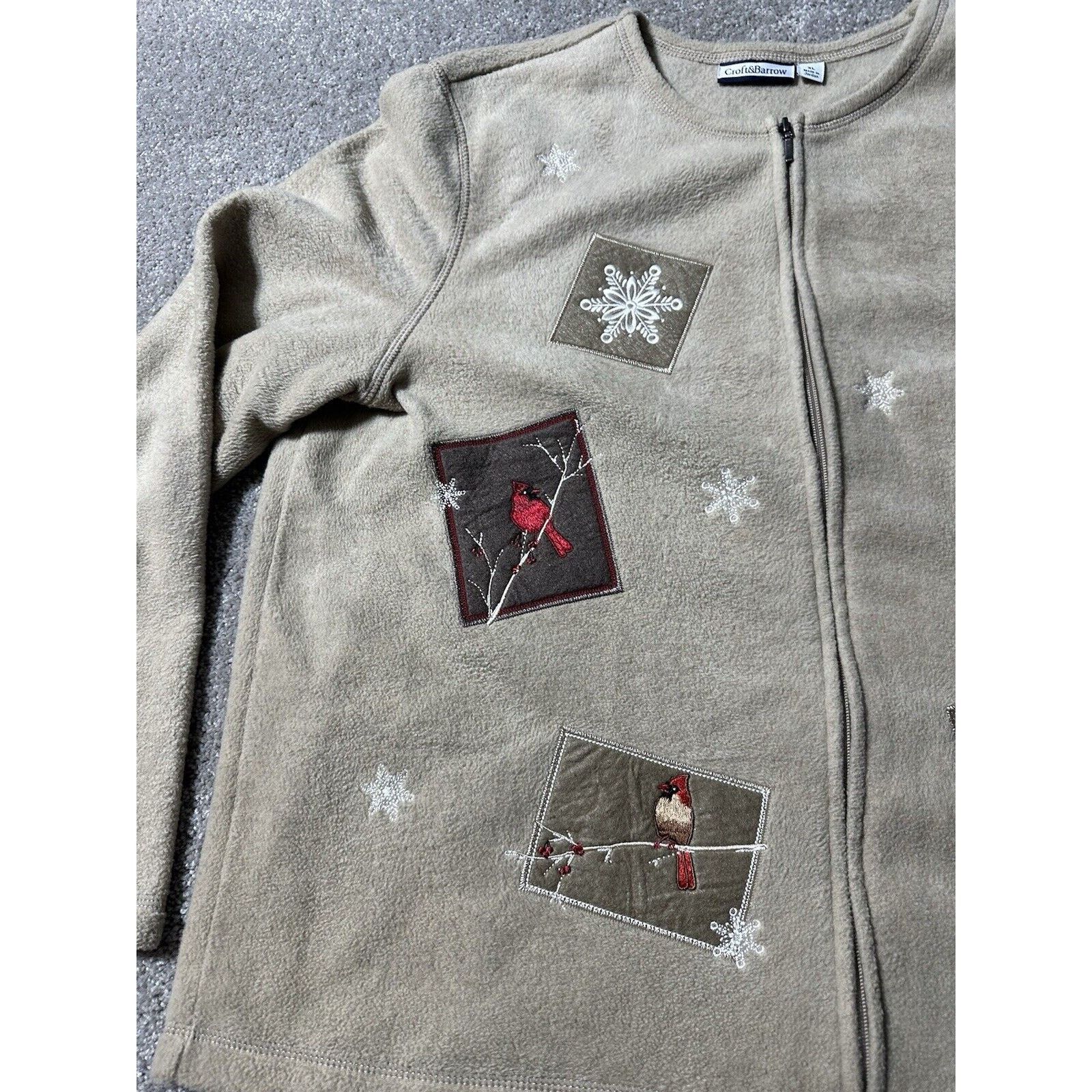 Croft & Barrow Womens XL Sweater Zip Snowflakes Cardinals Birds Cozy Size XL / US 12-14 / IT 48-50 - 4 Thumbnail
