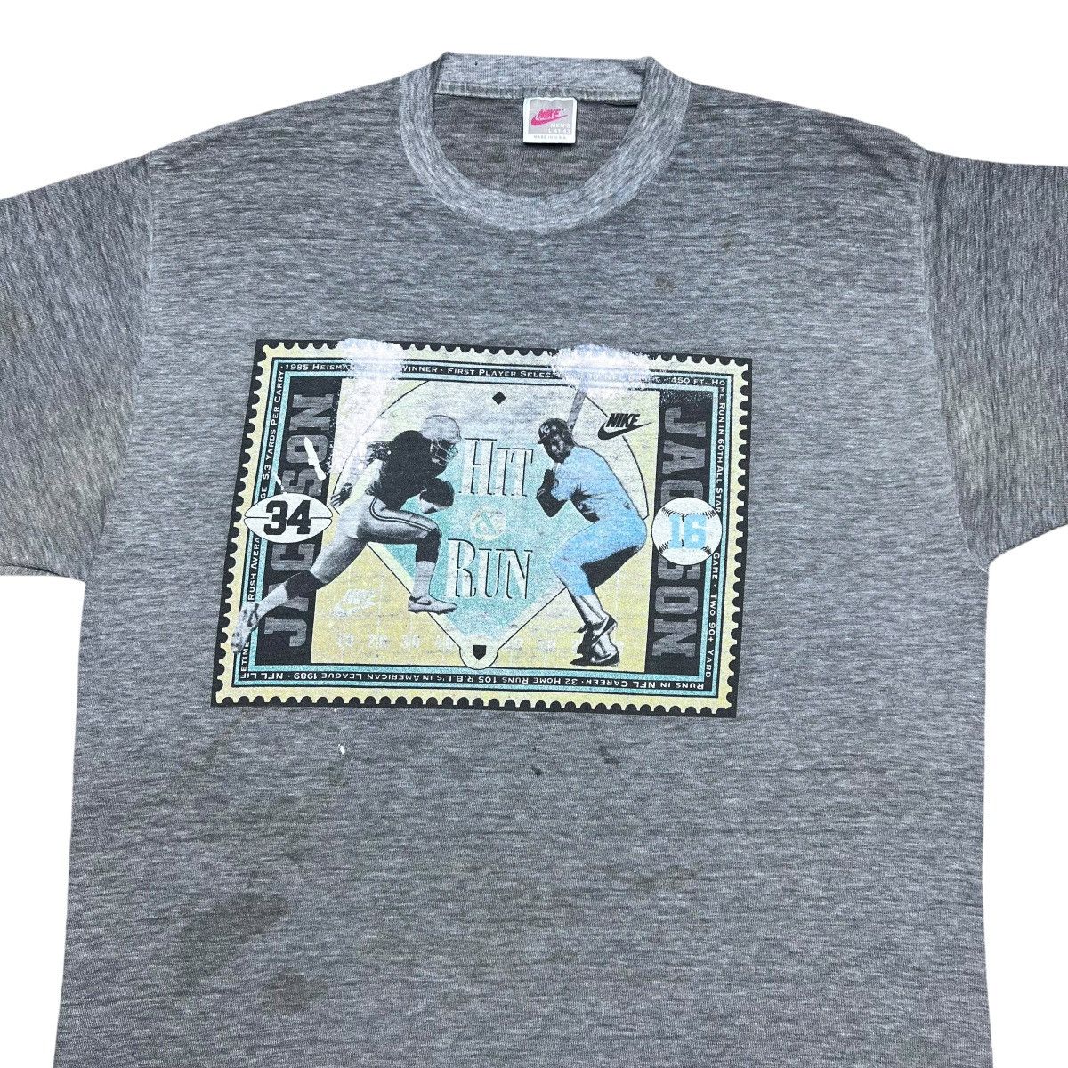 Nike × Vintage Vintage 1980s Nike Bo Jackson Hit & Run Graphic T-Shirt Size US L / EU 52-54 / 3 - 7 Thumbnail