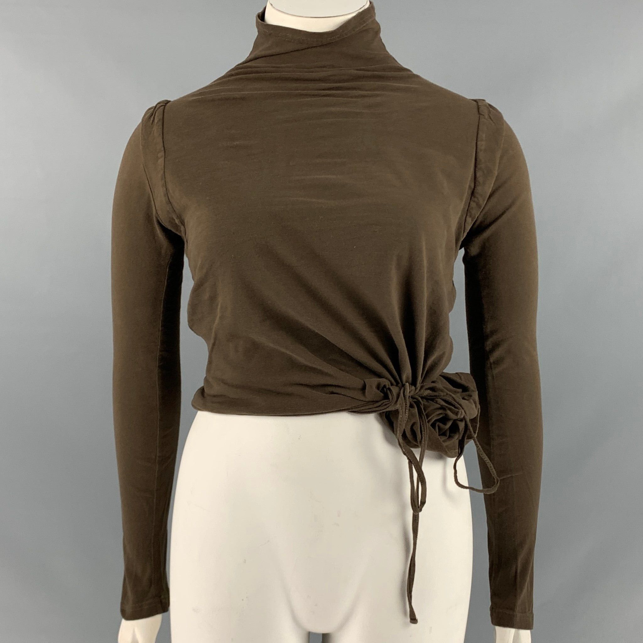 image of Ann Demeulemeester Green Cotton Mock Neck Casual Top, Women's (Size Medium)
