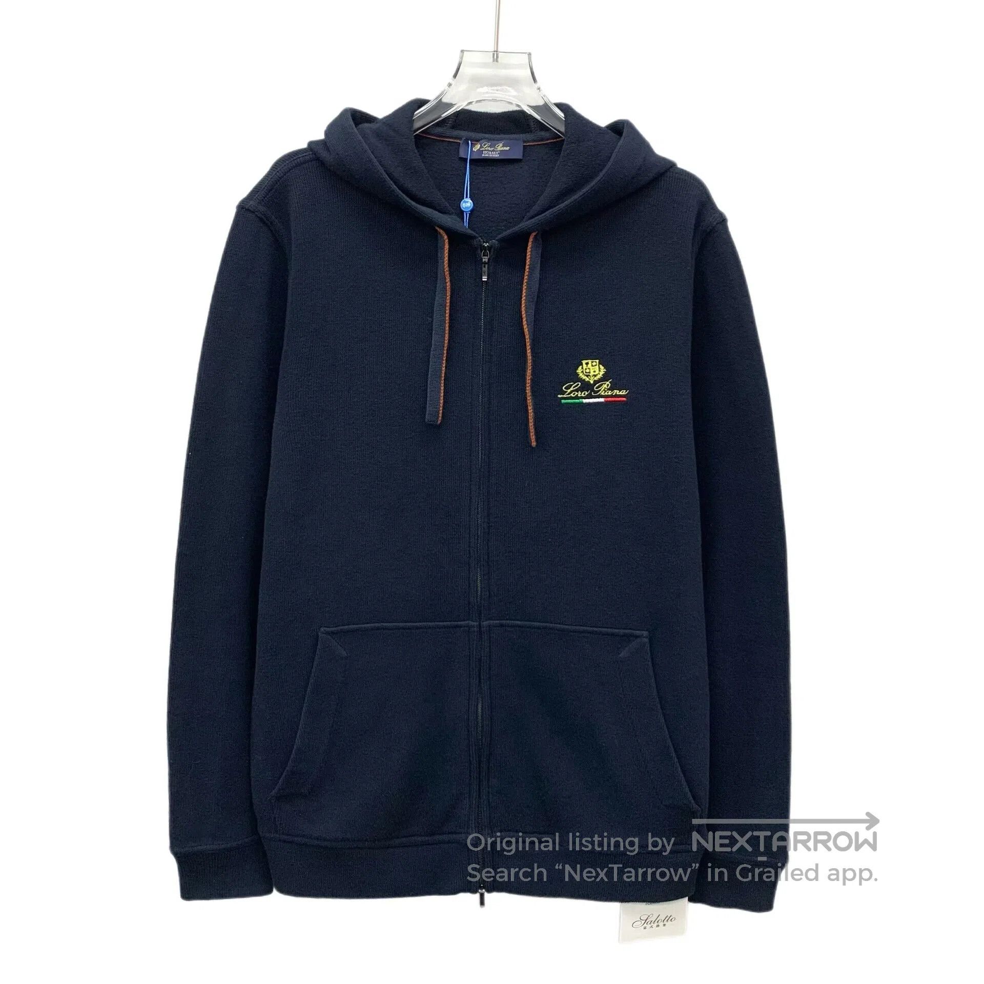 Loro Piana LORO PIANA Navy Blue Logo Embroidered Cotton Hooded Drawst Size US M / EU 48-50 / 2 - 1 Thumbnail