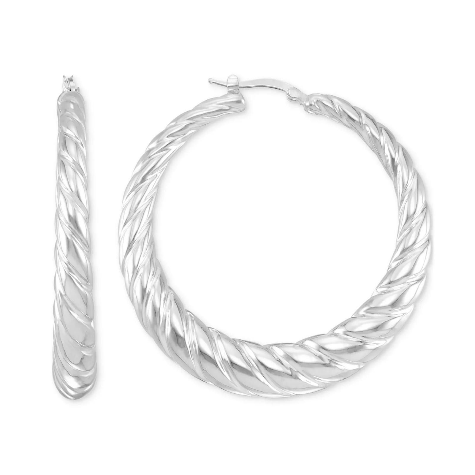 Macys Macy’s Graduated Textured Hoop Earrings – Sterling Silver Size ONE SIZE - 1 Thumbnail