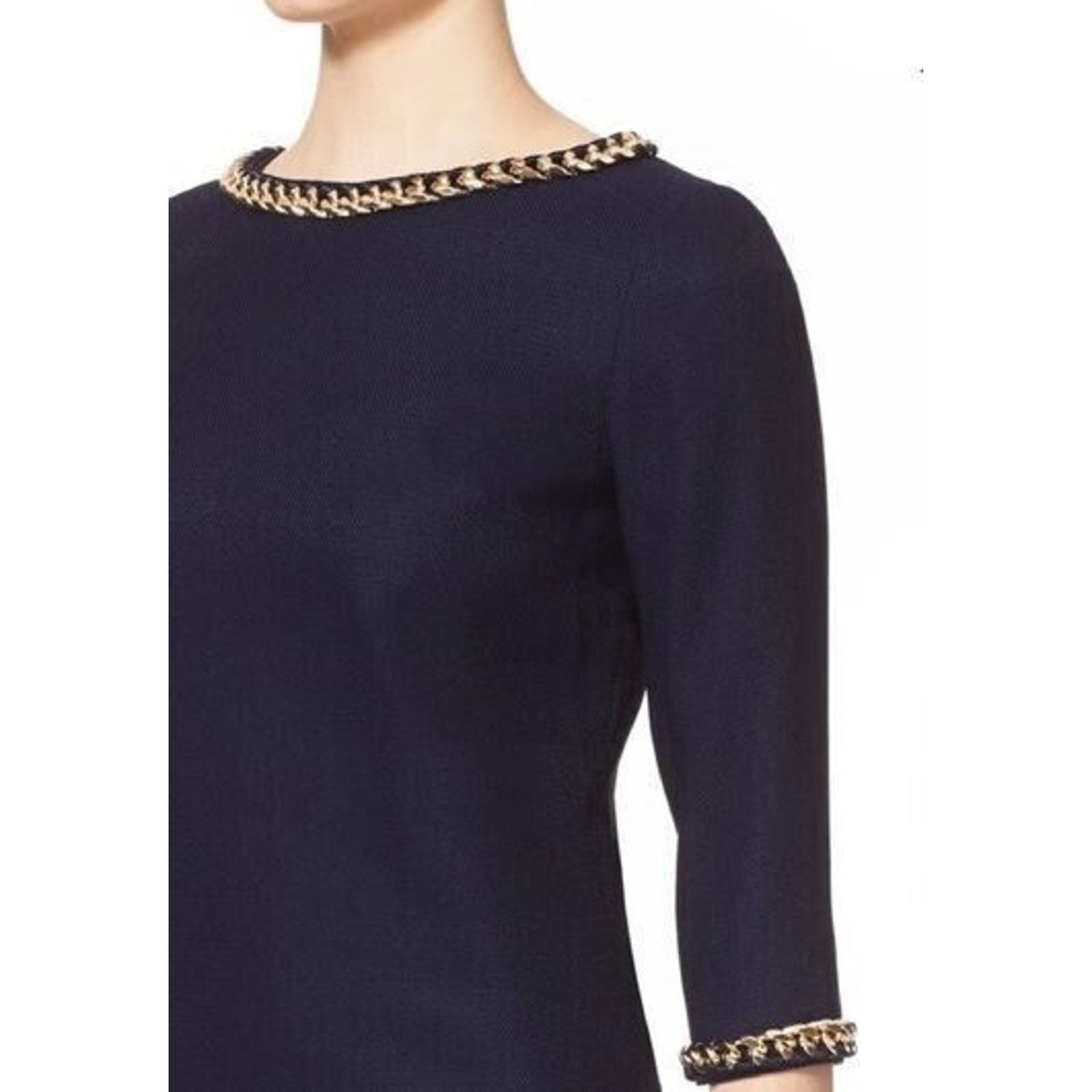 Ted Baker NEW TED BAKER Gold Tone Chain Trim Sheath Dress Sz 1 US 4 Size S / US 4 / IT 40 - 2 Thumbnail