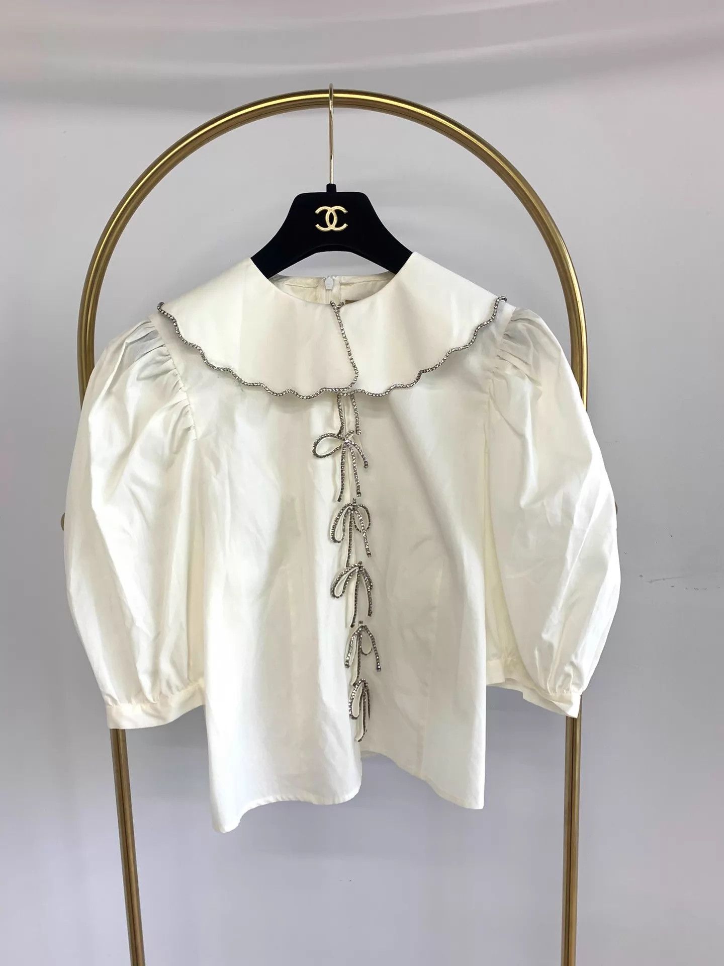 Other Anouki White Shirt Doll Collar Crystal Bow L New Size L / US 10 / IT 46 - 1 Thumbnail