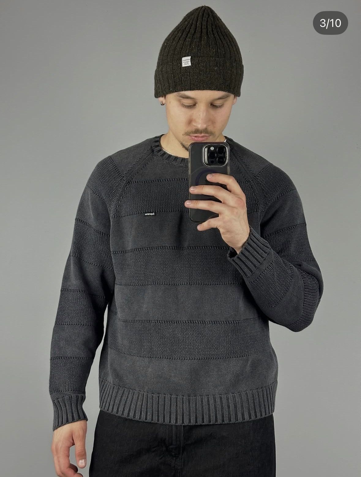 Supreme Supreme garment dyed knitted sweater mens grey Size US M / EU 48-50 / 2 - 2 Thumbnail
