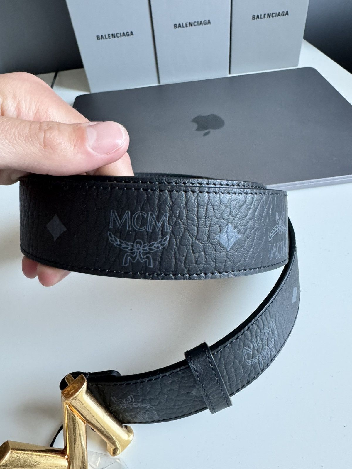 MCM MCM Leather Belt -Black/Gold Size 44 - 4 Thumbnail