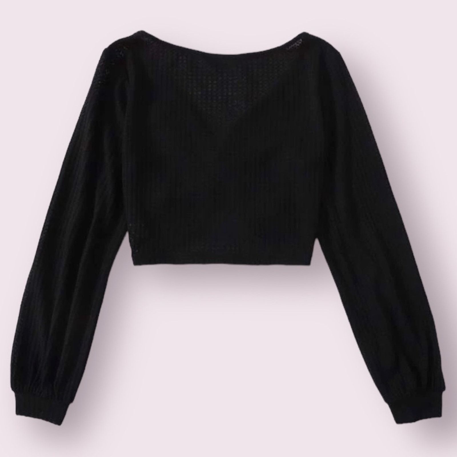 Other Boutique Boho Black Waffle Knit Twist Crop Top Long Sleeve L Size L / US 10 / IT 46 - 4 Thumbnail