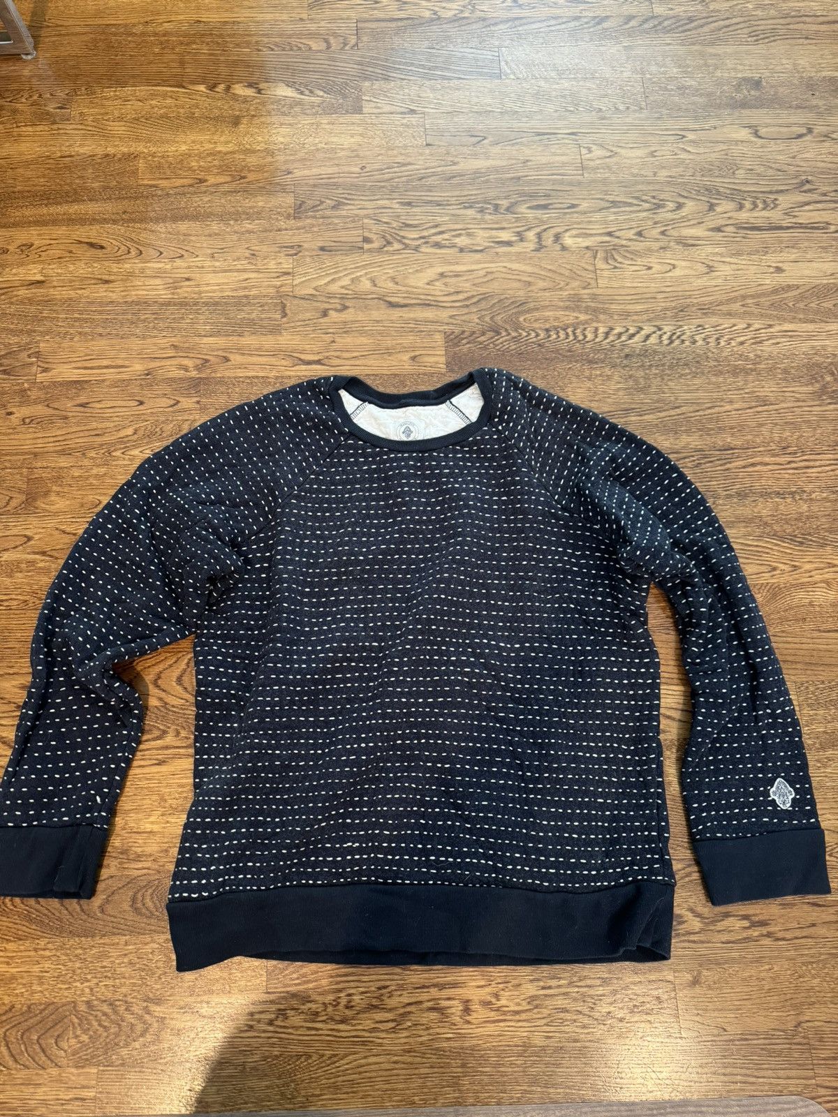 image of 18 East Mfg Indigo Sashiko Embroidery Crewneck Sweater L in Blue, Men's (Size Large)