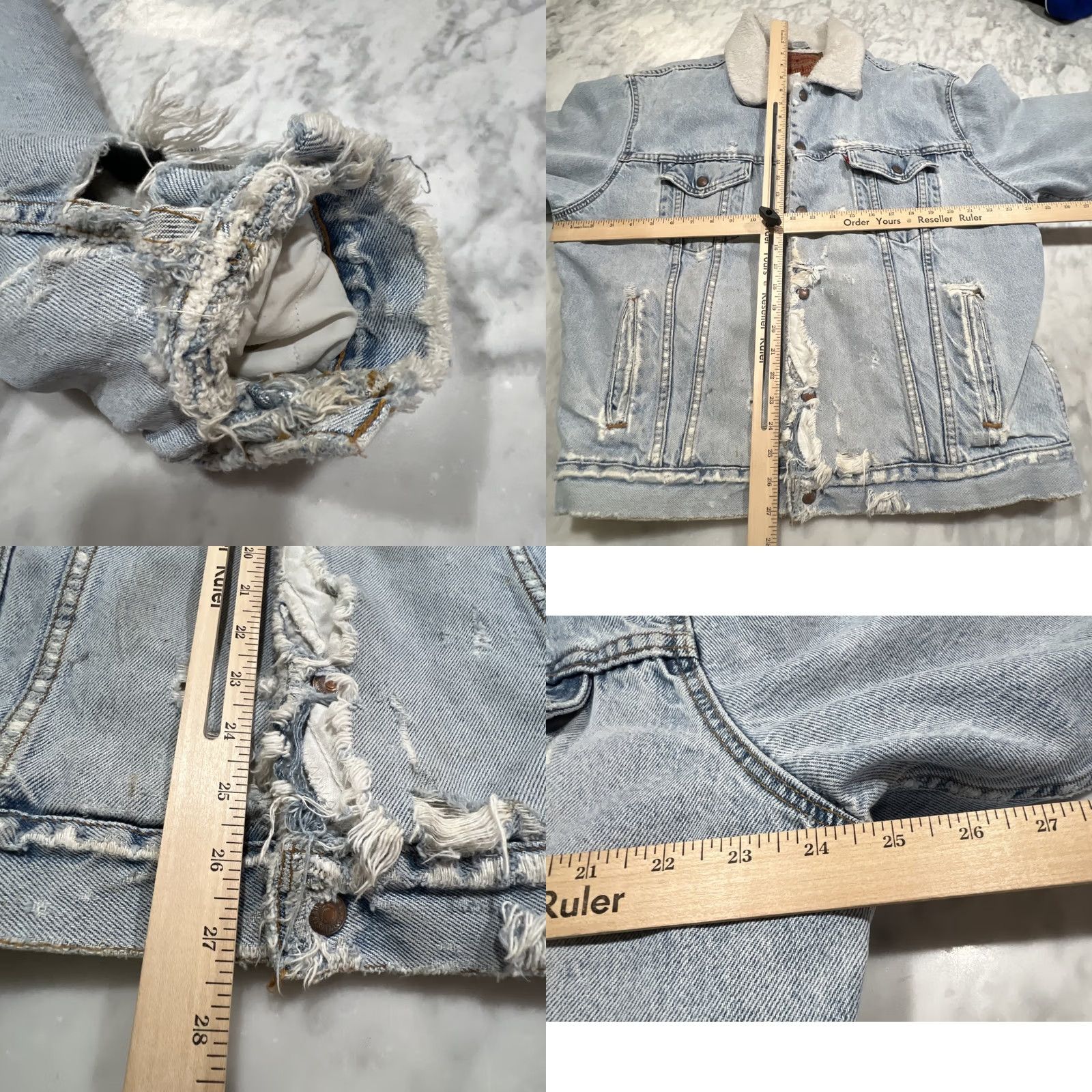 Levi's VINTAGE Levi’s Denim Trucker Jacket Men Large Sherpa Lined Thrashed Made USA Size US L / EU 52-54 / 3 - 10 Thumbnail