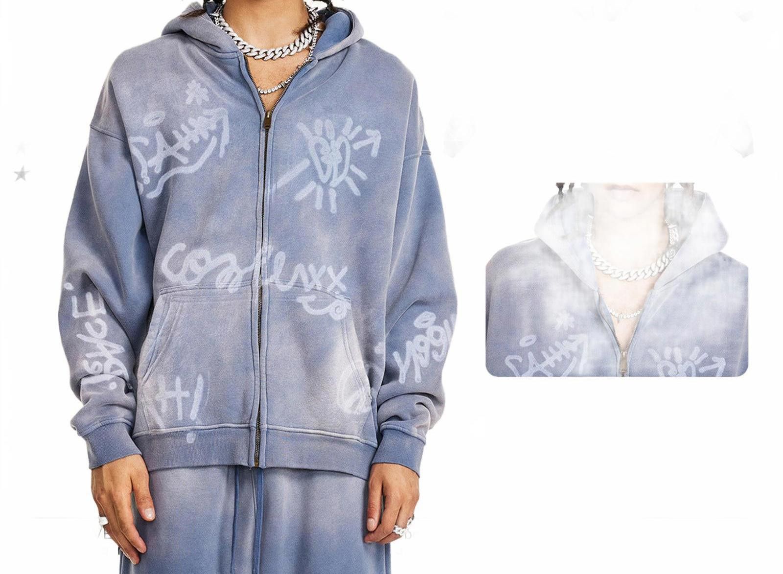 Other Black Graffiti Print Zip-Up Hoodie, Oversized Fit Hoodie Size US L / EU 52-54 / 3 - 5 Thumbnail