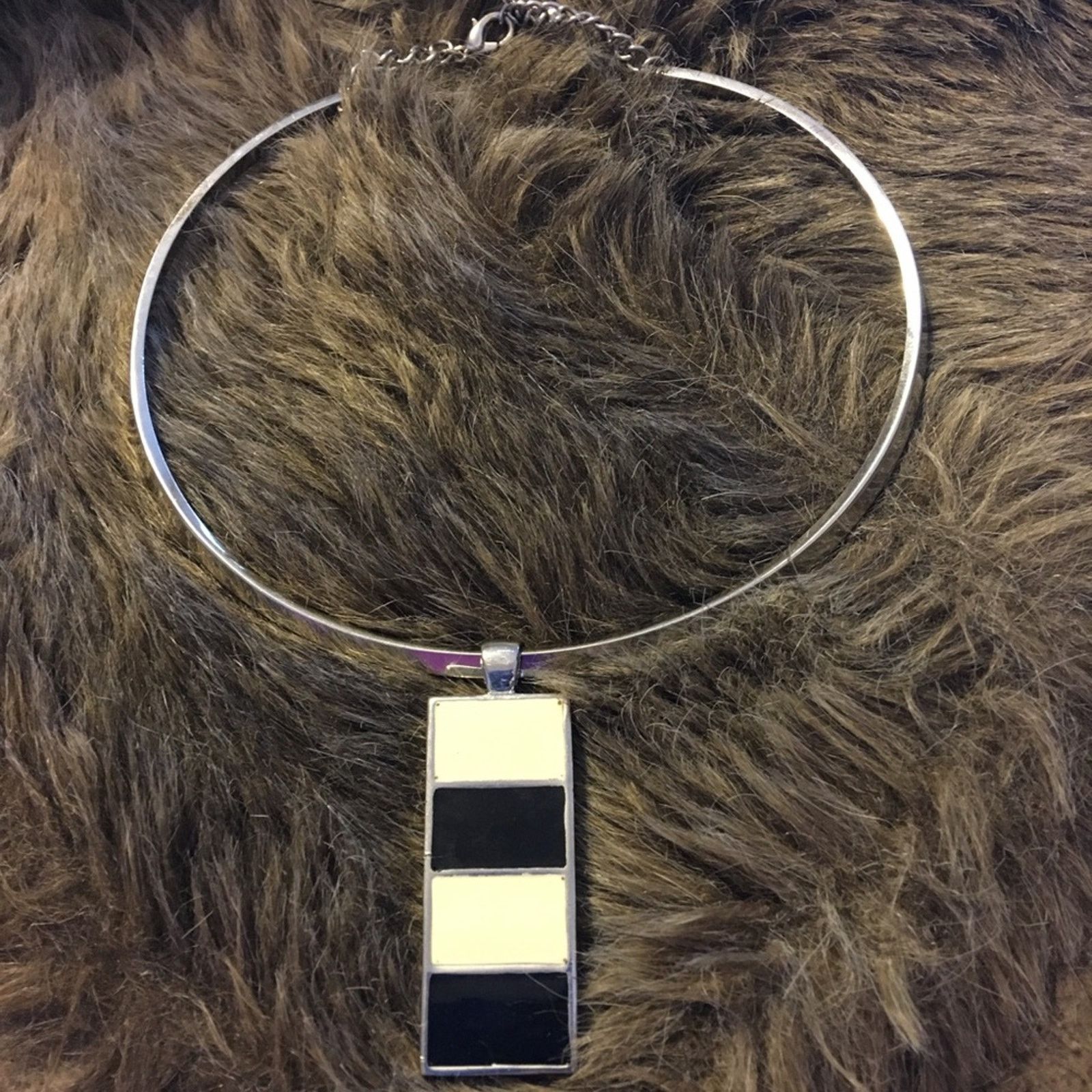 Jewelry Black and cream enamel pendant on silver choker Size ONE SIZE - 7 Thumbnail