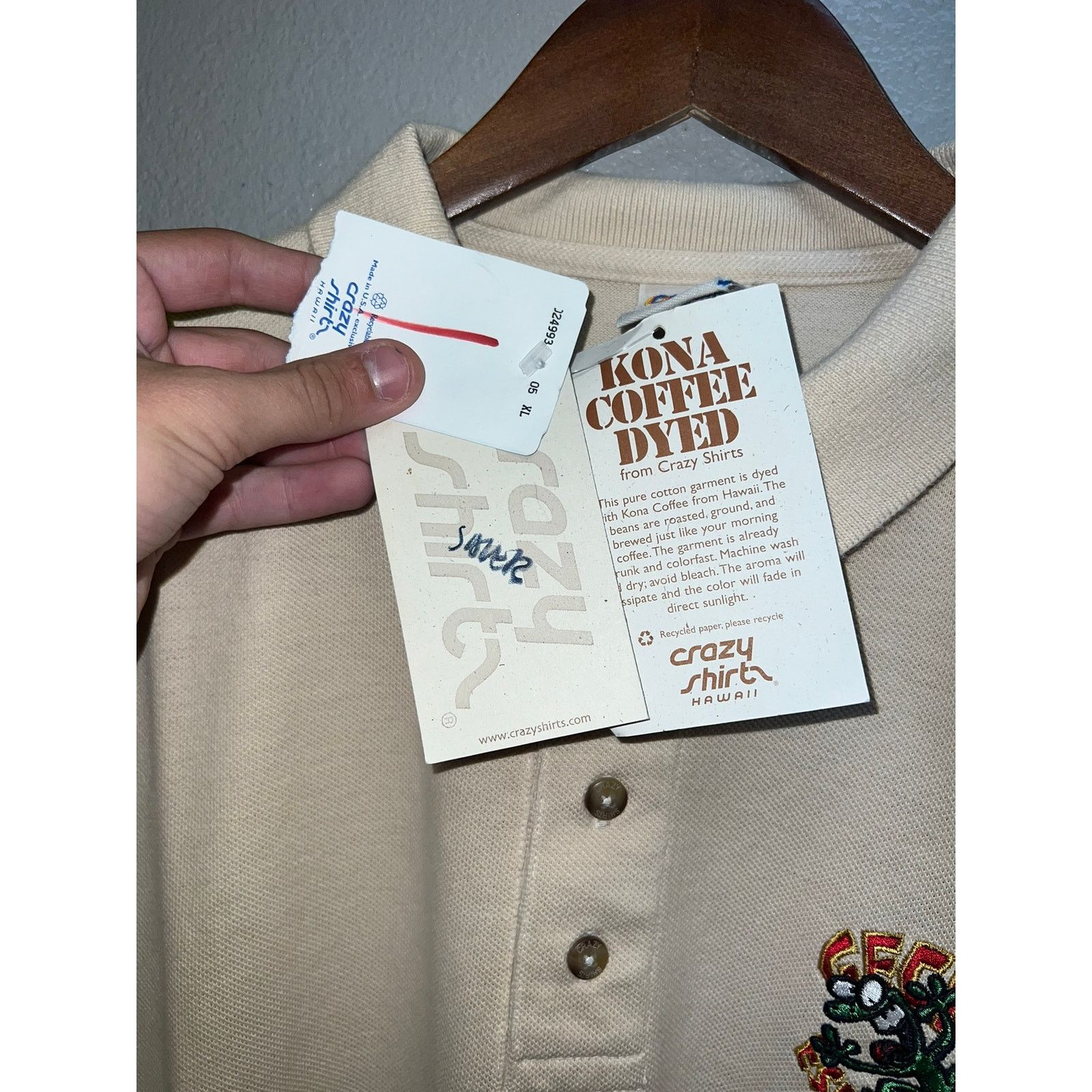Vintage Vintage Crazy Shirts Polo Shirt Gecko Lizard Coffee Dyed Size US XL / EU 56 / 4 - 6 Thumbnail