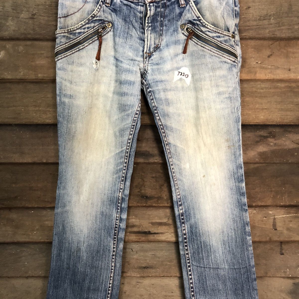 Japanese Brand Monsieur Nicole Blue Distressed Denim Pants #7330 Size 32" / US 10 / IT 46 - 7 Thumbnail