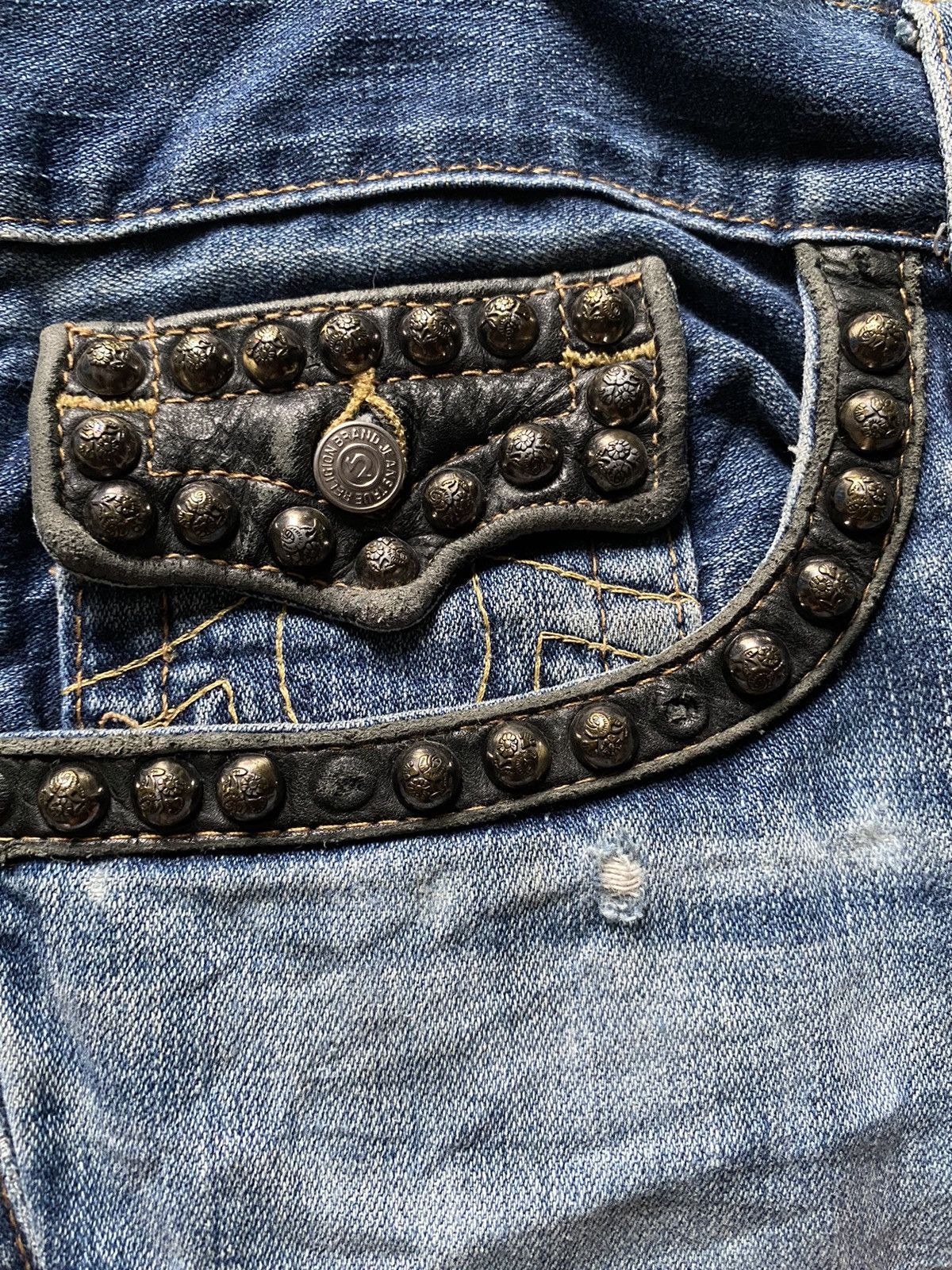 If Six Was Nine × Japanese Brand × True Religion 2000s true religion studed flared western leather jeans Size US 34 / EU 50 - 5 Thumbnail