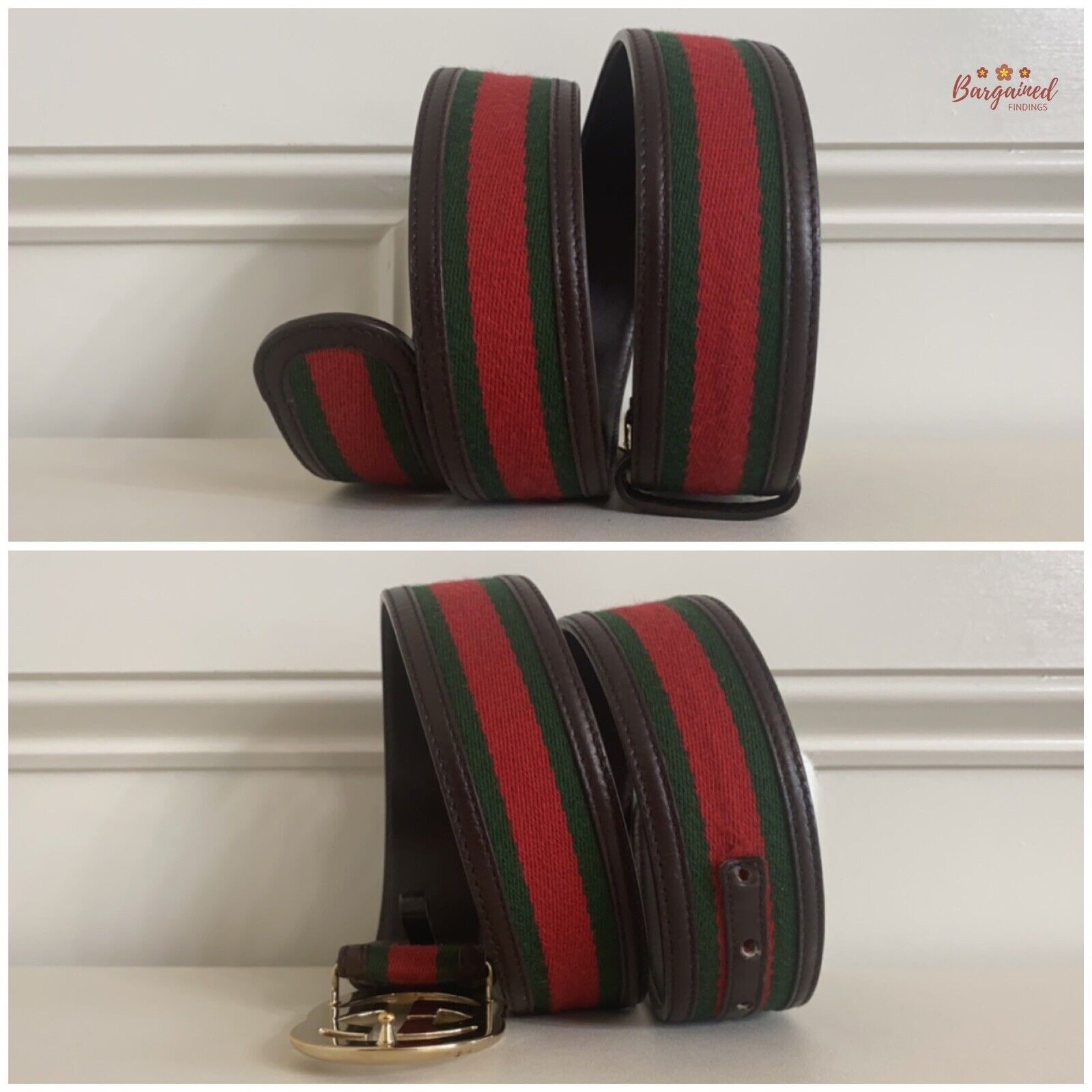 Gucci Gucci Web Canvas Brown Leather Interlocking G Buckle Belt Size 30 - 5 Thumbnail